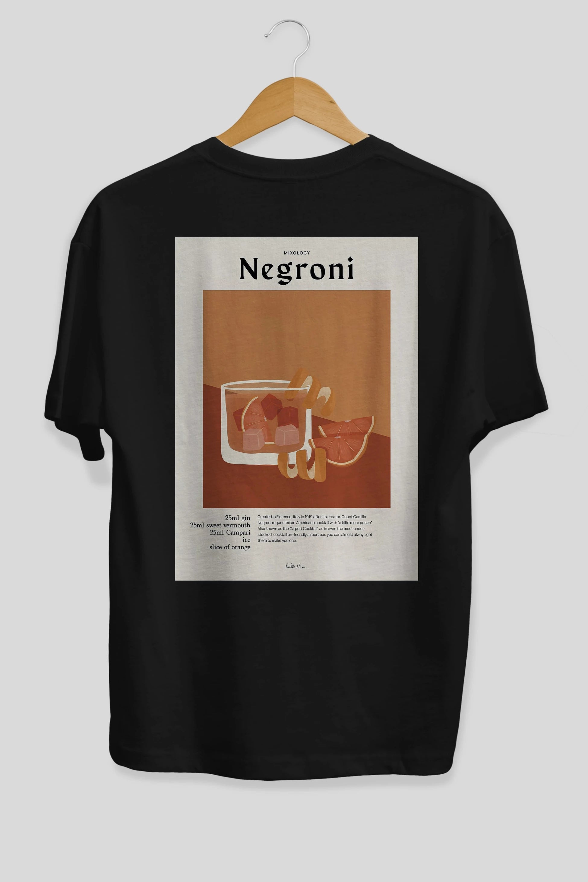 Mixology Negroni Arka Baskılı Oversize t-shirt Erkek Kadın Unisex %100 Pamuk Bisiklet Yaka tişort