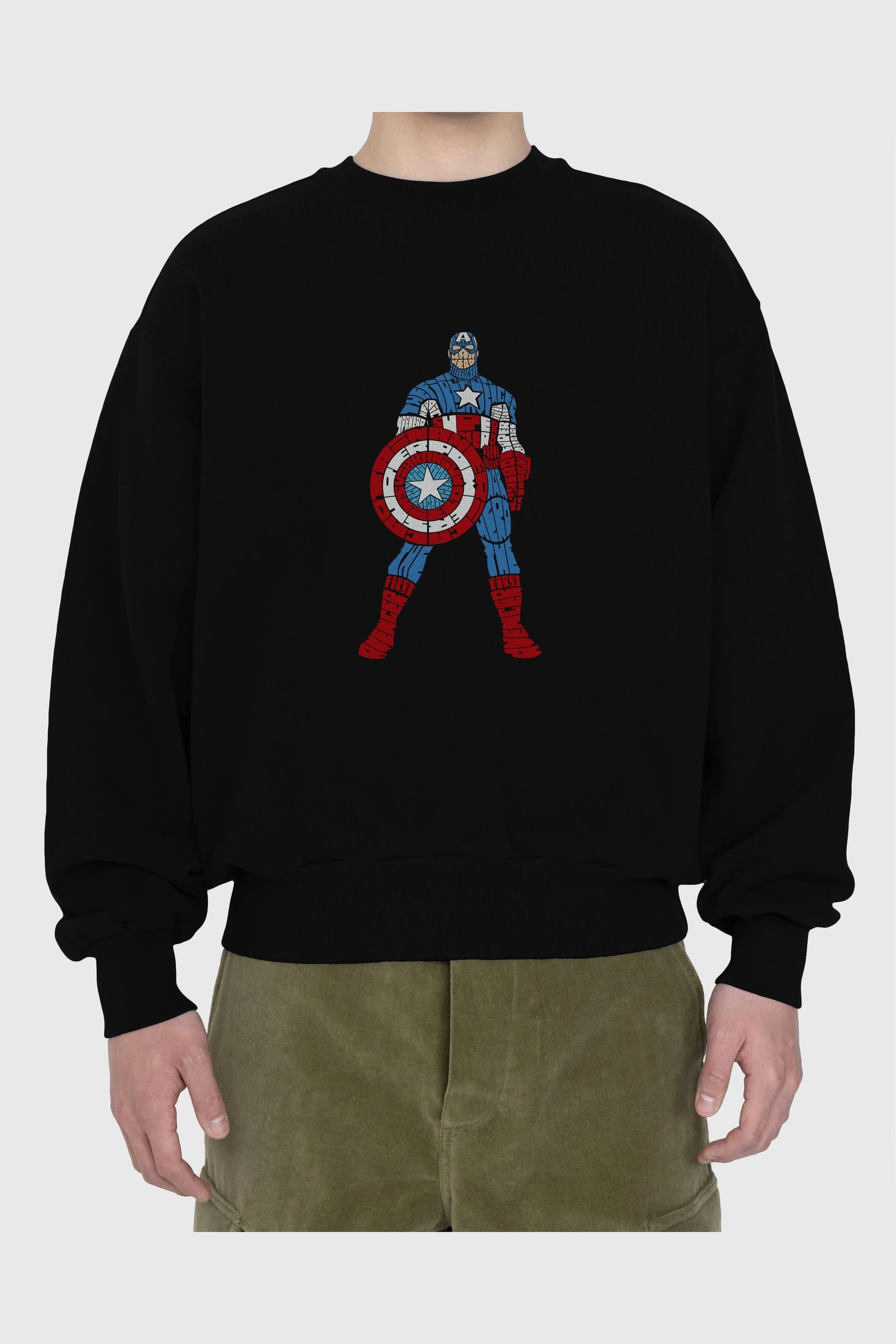Captain America Ön Baskılı Oversize Sweatshirt Erkek Kadın Unisex