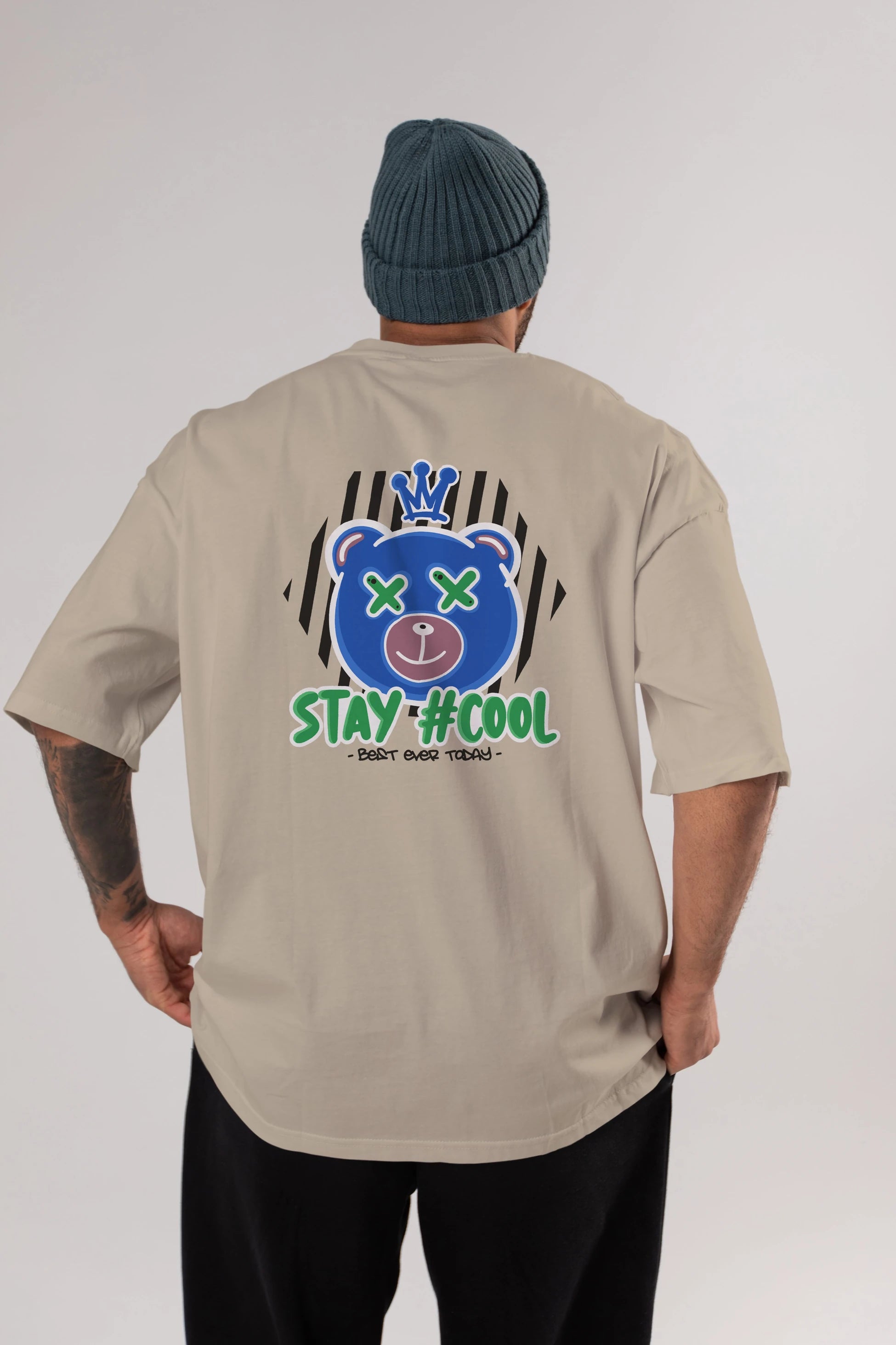 Stay Cool Bear Arka Baskılı Oversize t-shirt Erkek Kadın Unisex