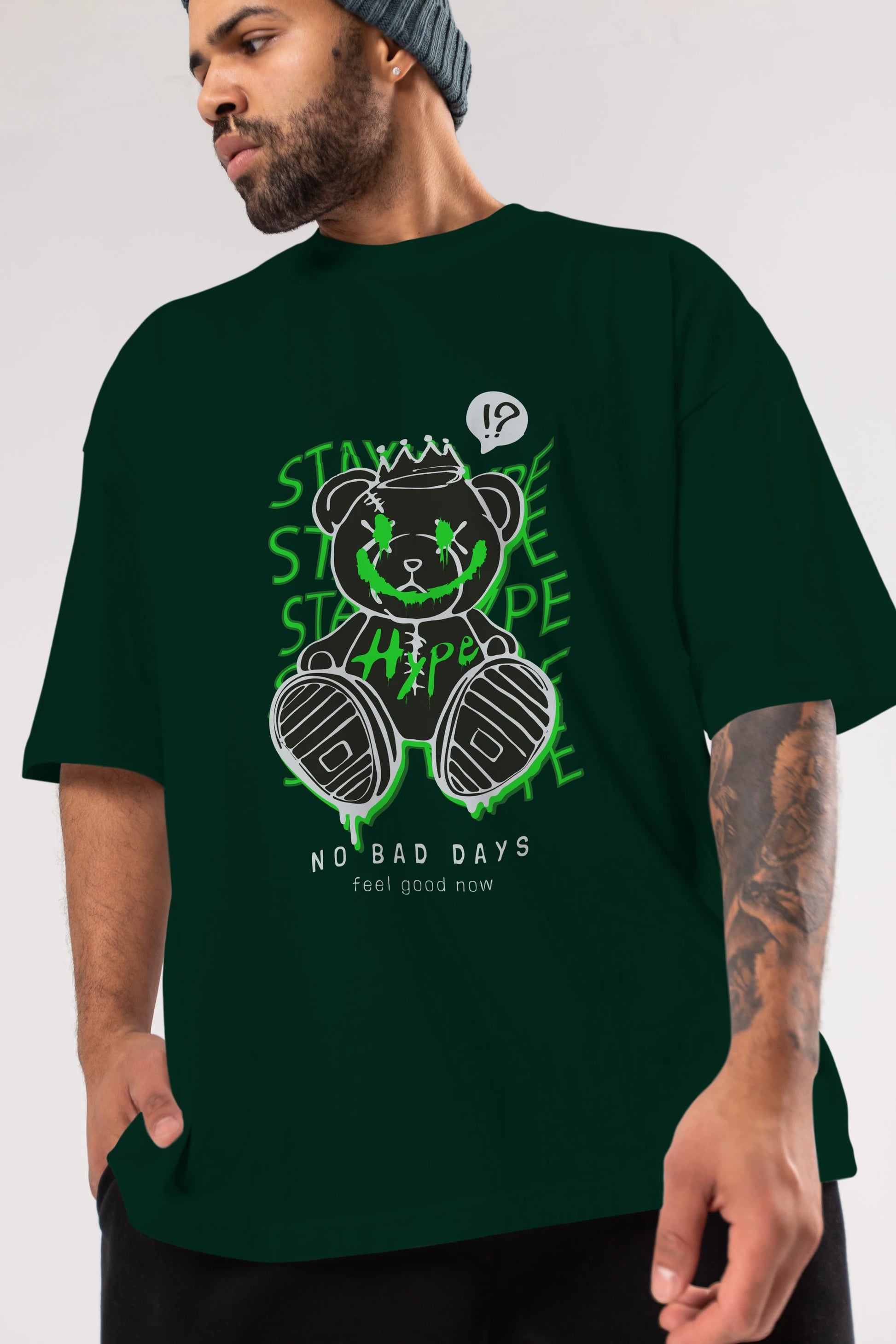 Stay Hype Bear Ön Baskılı Oversize t-shirt Erkek Kadın Unisex