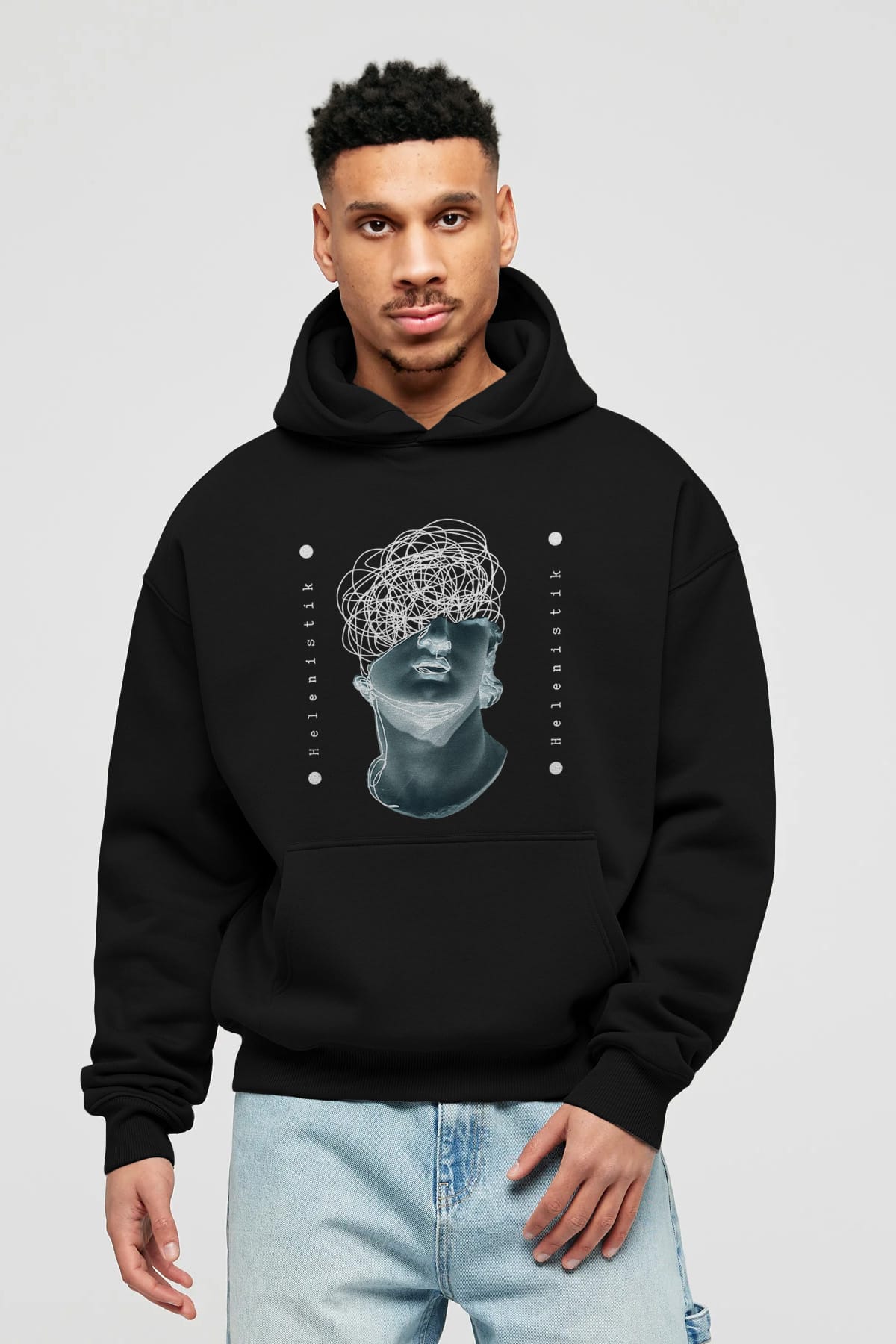 Heykel 2 Ön Baskılı Oversize Hoodie Kapüşonlu Sweatshirt Erkek Kadın Unisex