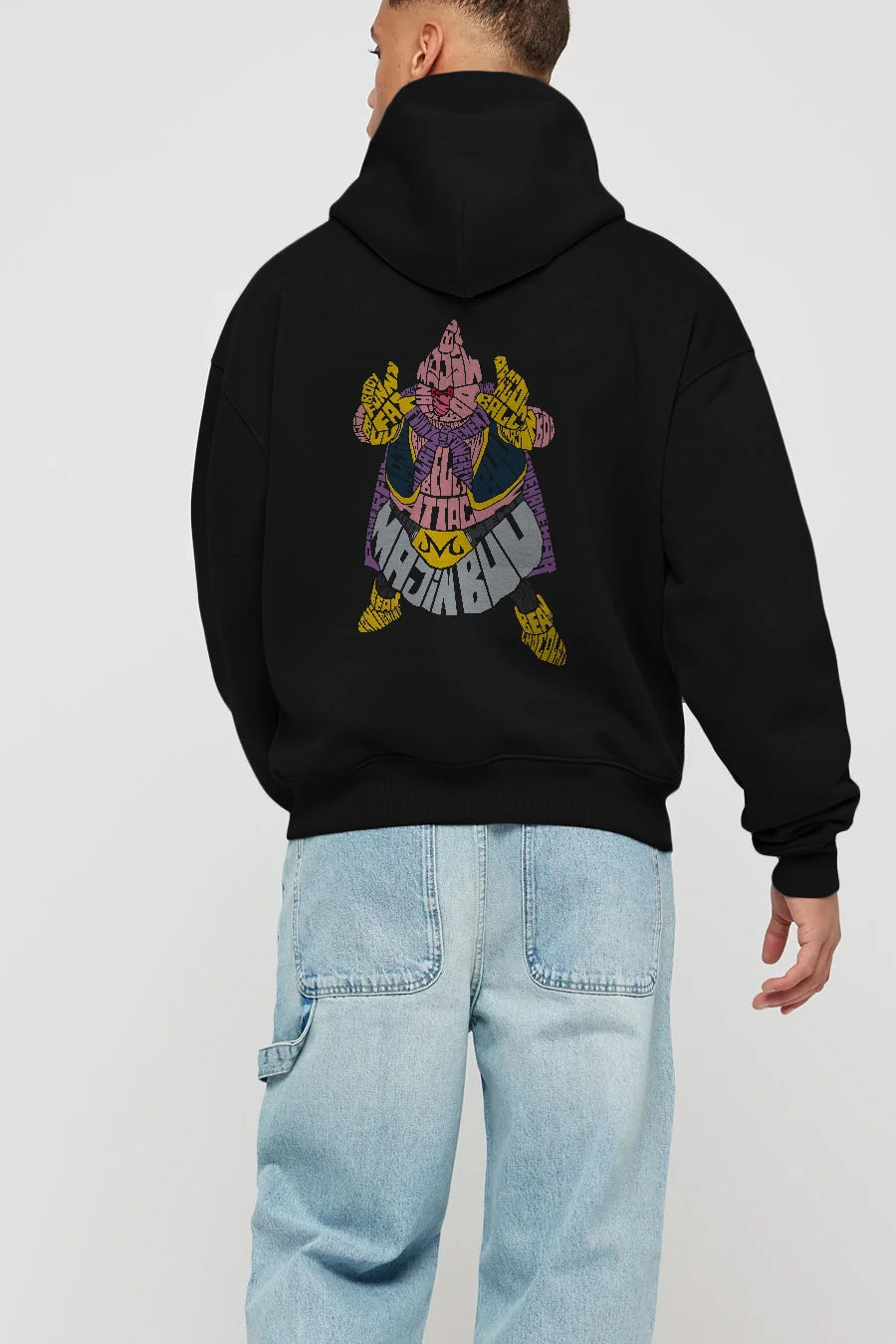 Majin Buu Arka Baskılı Hoodie Oversize Kapüşonlu Sweatshirt Erkek Kadın Unisex