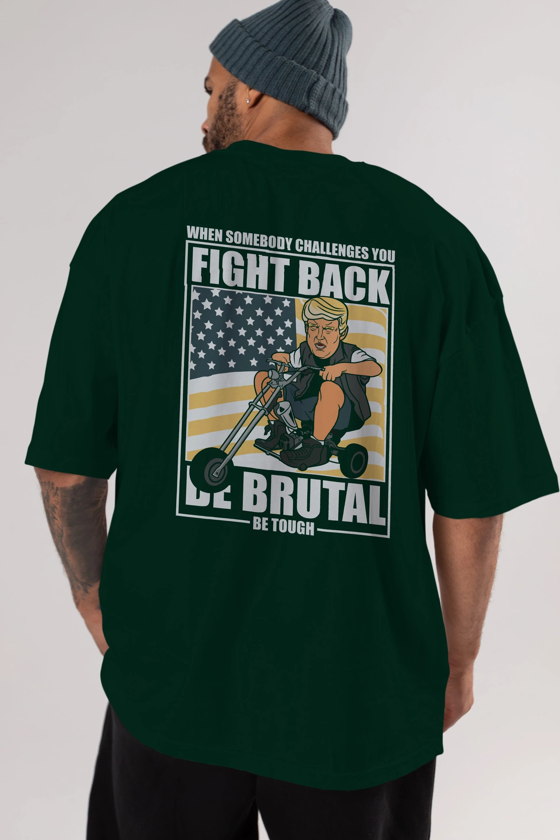 Trump Biker Arka Baskılı Oversize t-shirt Erkek Kadın Unisex %100 Pamuk tişort