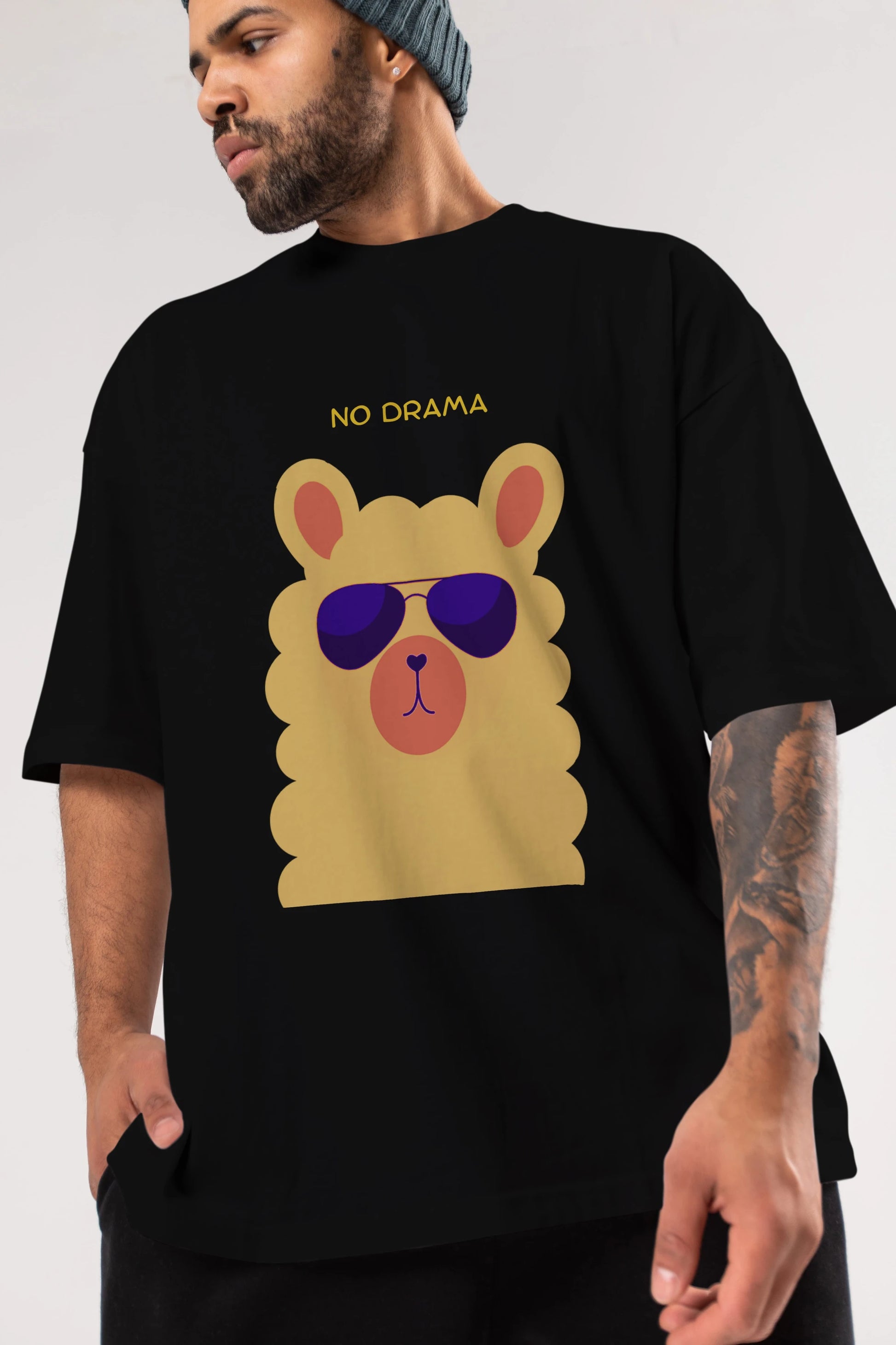No Drama Yazılı Lama Ön Baskılı Oversize t-shirt Erkek Kadın Unisex