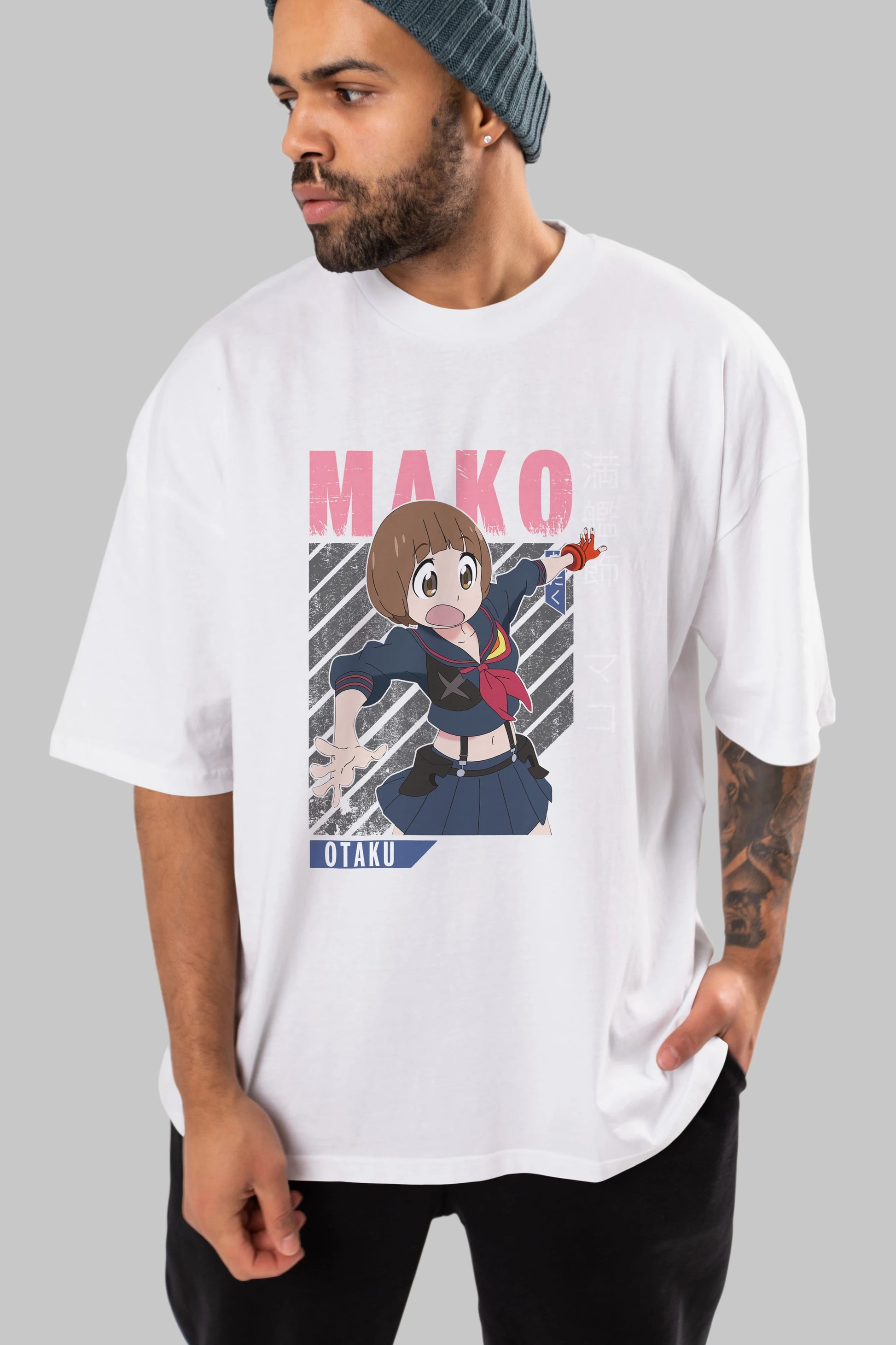 Mako Mankanshoku 2 Anime Ön Baskılı Oversize t-shirt %100 pamuk Erkek Kadın Unisex