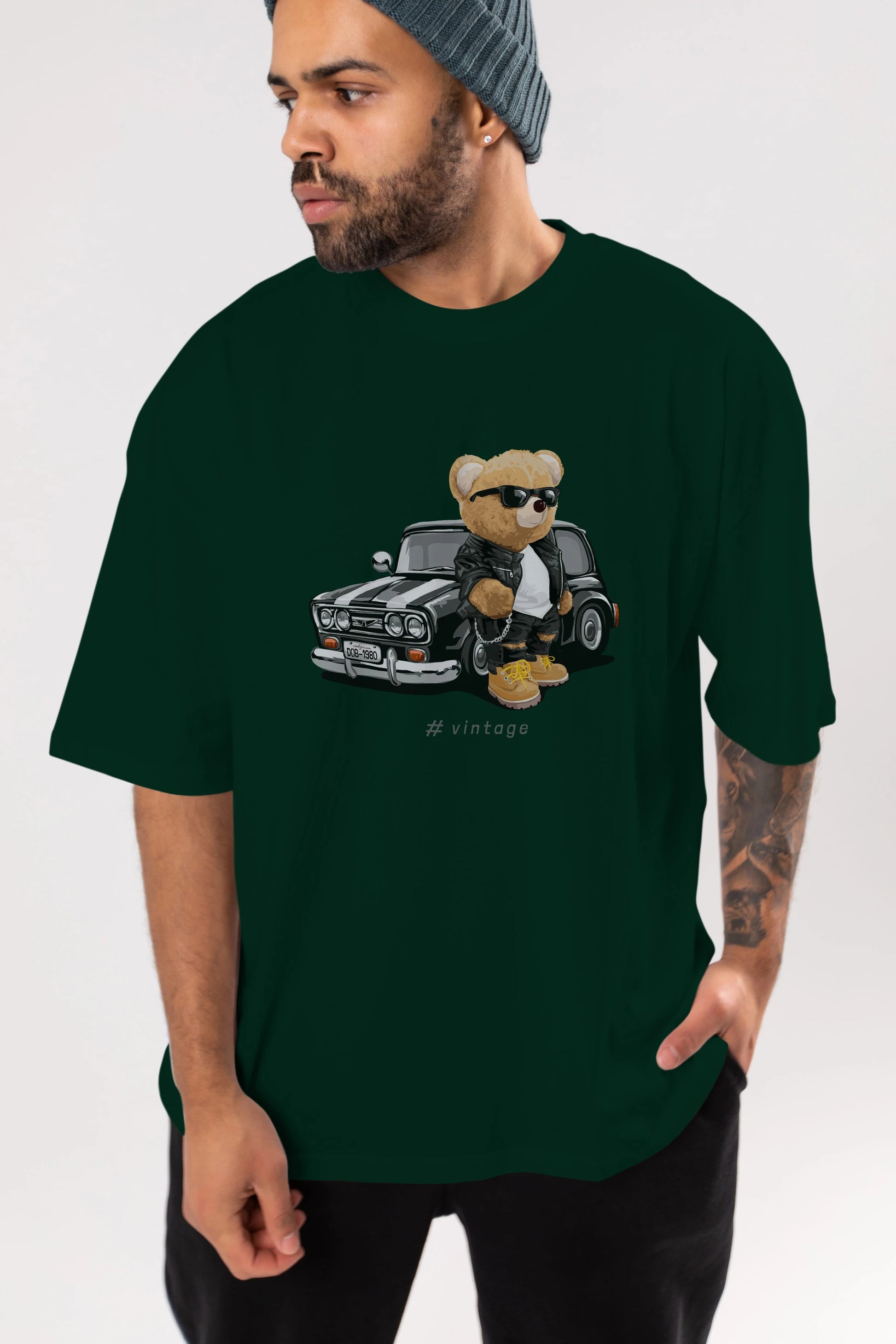 Teddy Bear Vintage Ön Baskılı Oversize t-shirt Erkek Kadın Unisex %100 Pamuk