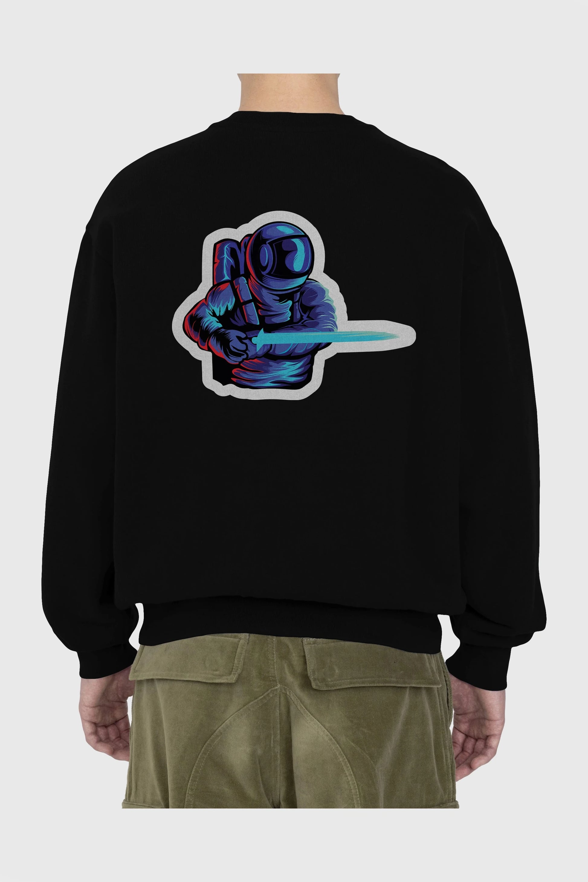 Astro Knight Sticker Arka Baskılı Oversize Sweatshirt Erkek Kadın Unisex