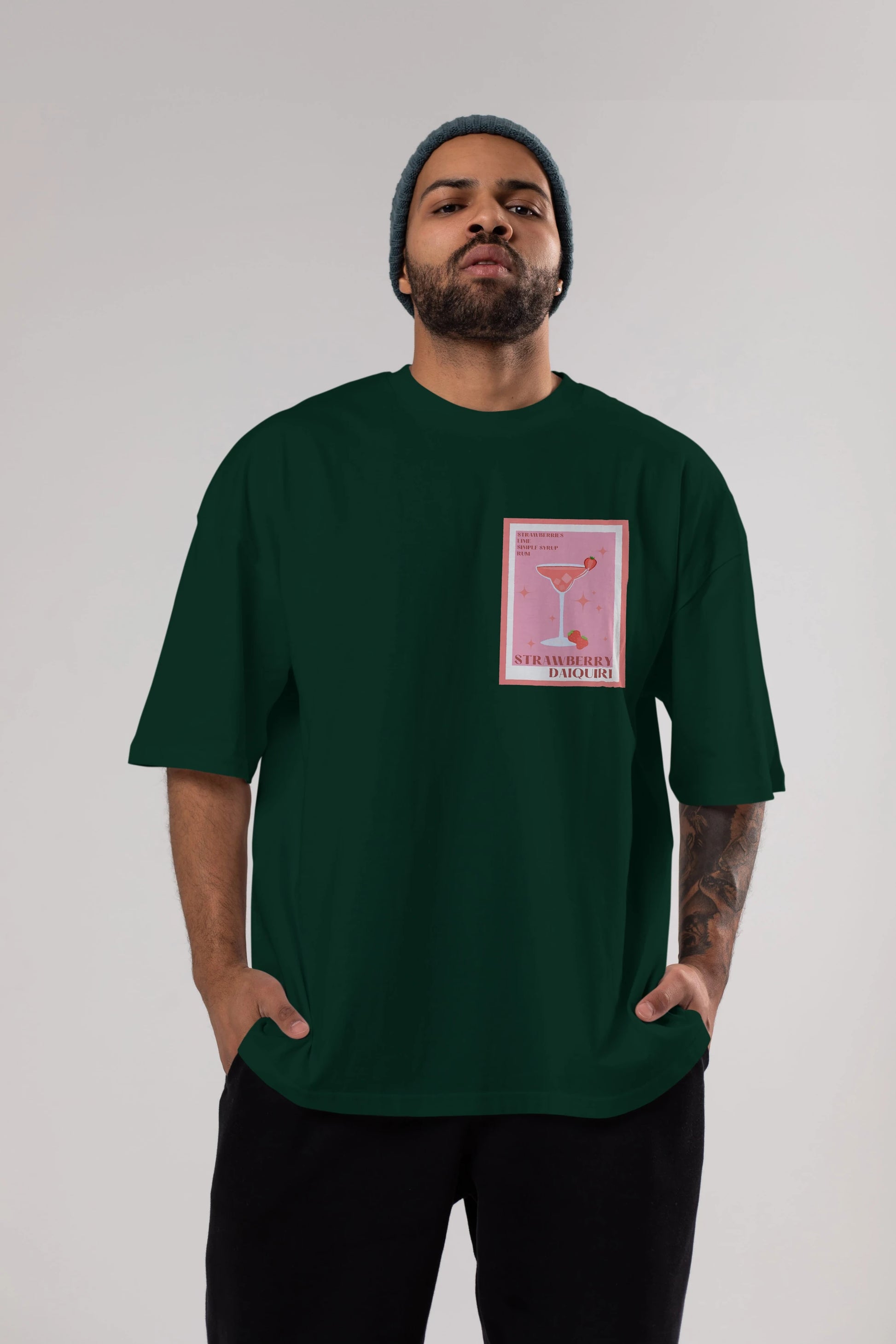 Strawberry Daiquiri Ön Sol Baskılı Oversize t-shirt Erkek Kadın Unisex %100 Pamuk Bisiklet Yaka tişort