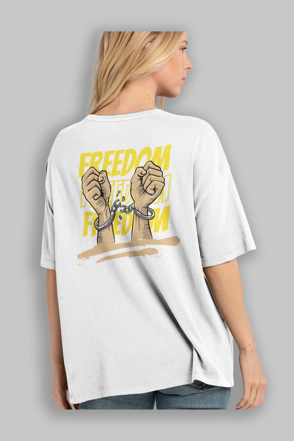 Freedom Yazılı Arka Baskılı Oversize t-shirt Erkek Kadın Unisex