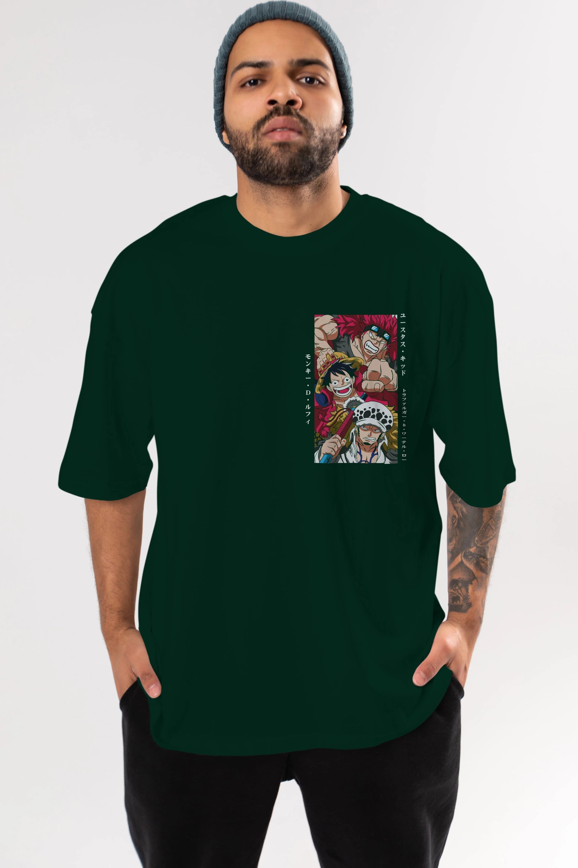 SUPER NOVAS one piece Ön Sol Baskılı Oversize t-shirt Erkek Kadın Unisex %100 Pamuk Bisiklet Yaka tişort