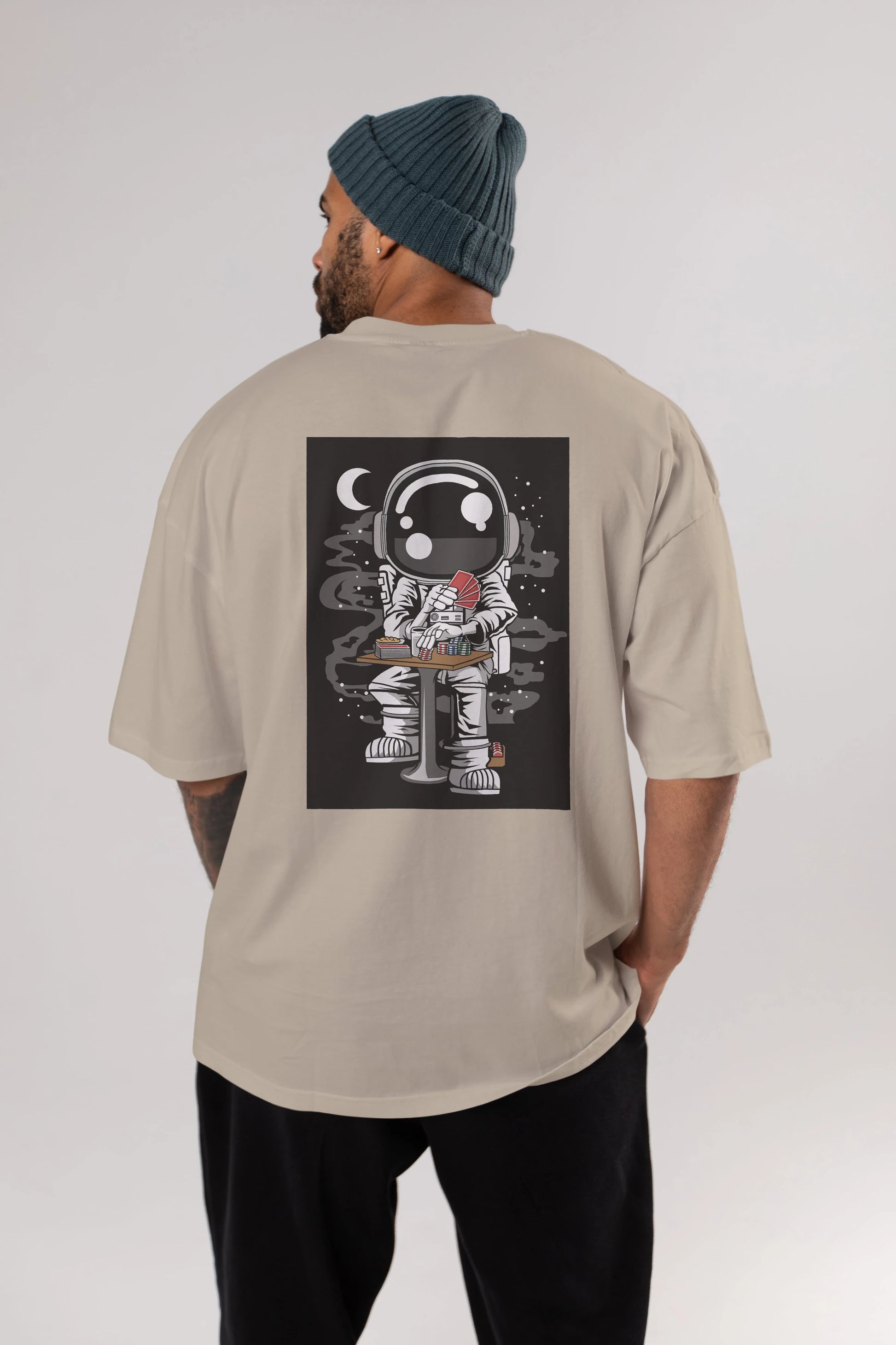 Astronaut Gambler Arka Baskılı Oversize t-shirt Erkek Kadın Unisex