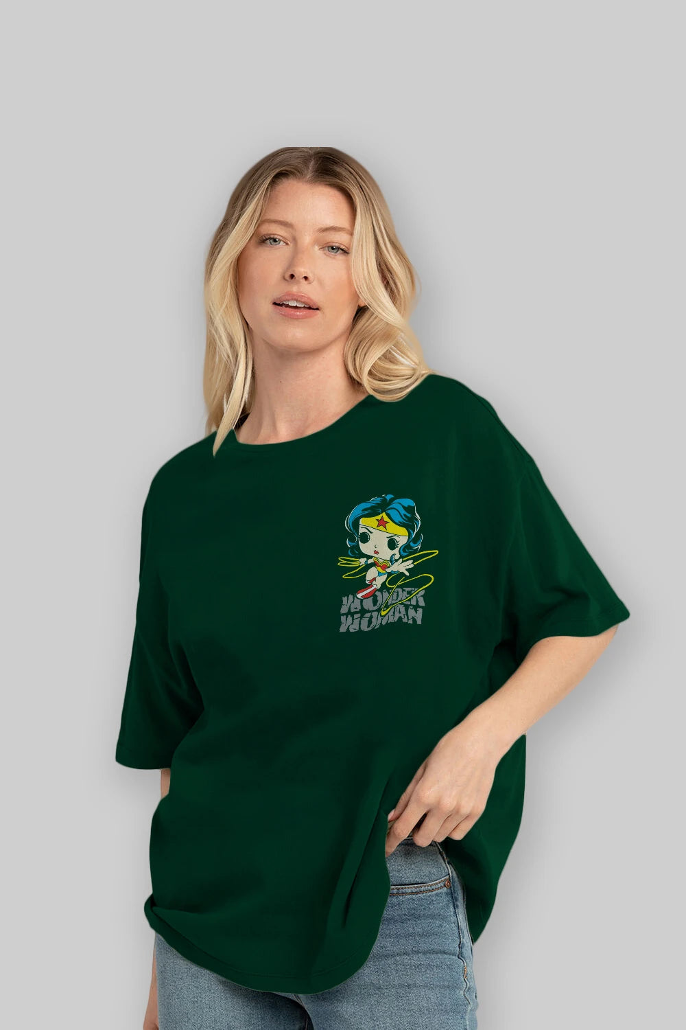 Wonder Woman Ön Sol Baskılı Oversize t-shirt Erkek Kadın Unisex %100 Pamuk Bisiklet Yaka tişort