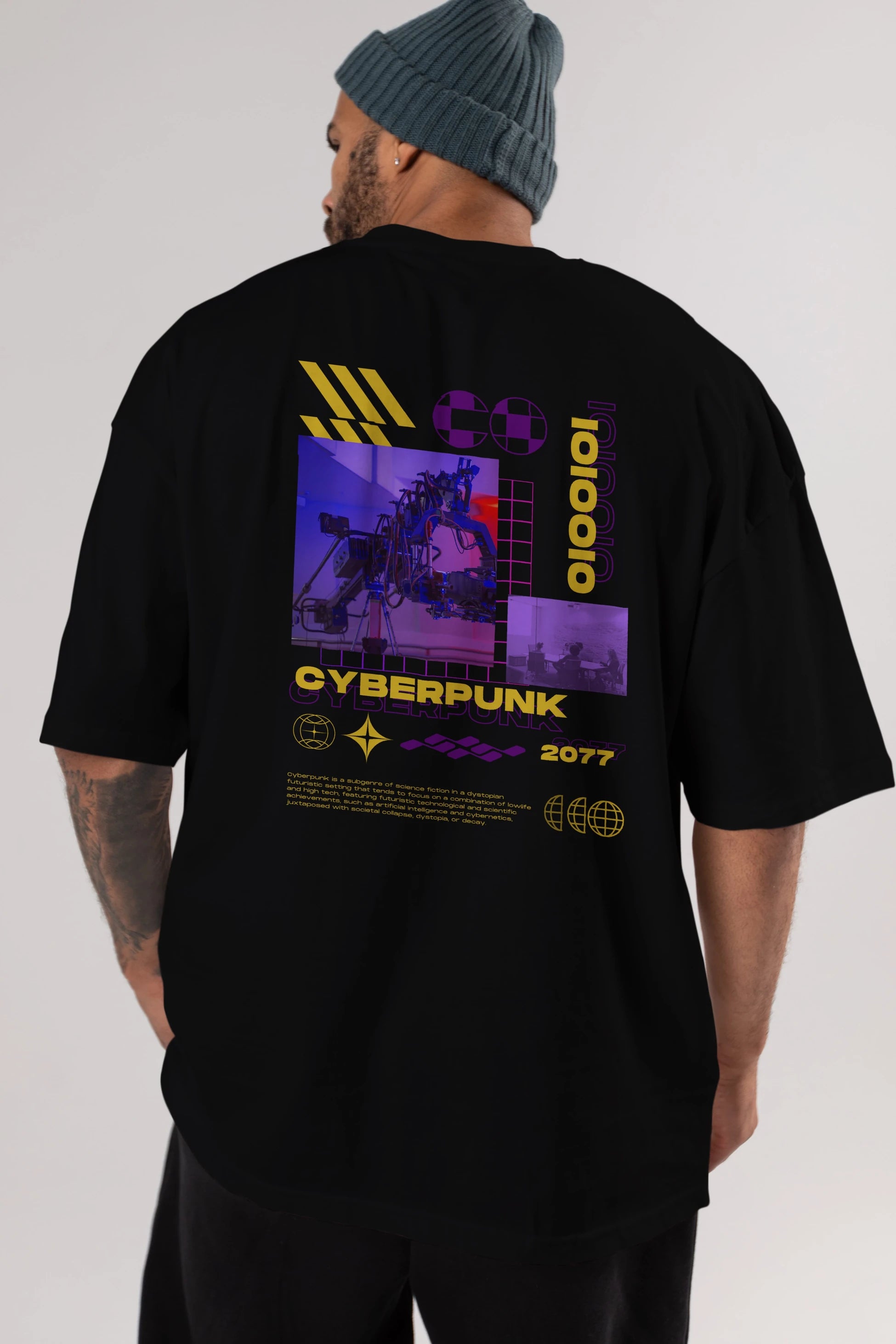 Cyberpunk Yazılı Arka Baskılı Oversize t-shirt Erkek Kadın Unisex