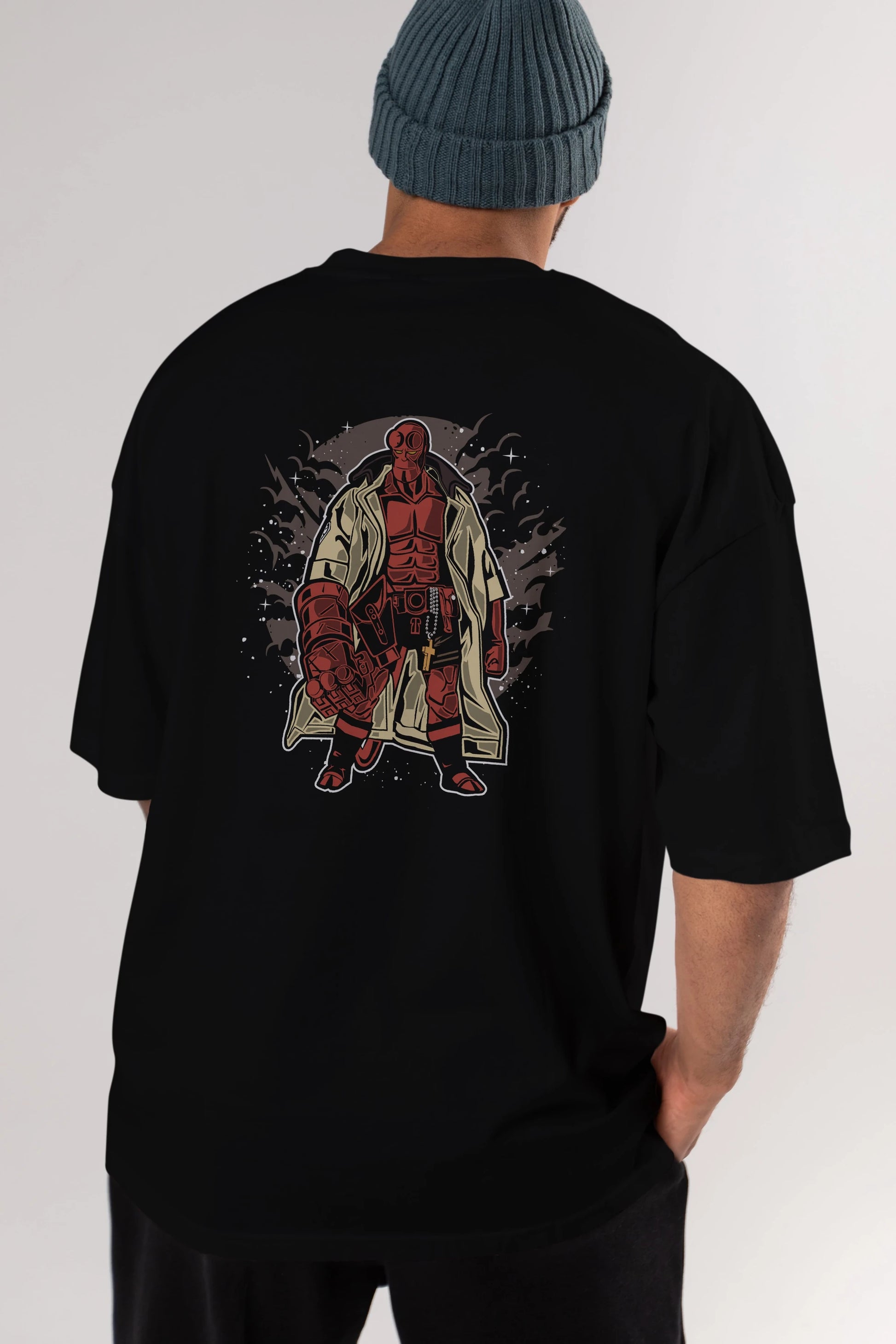 Hellboy Arka Baskılı Oversize t-shirt Erkek Kadın Unisex %100 Pamuk