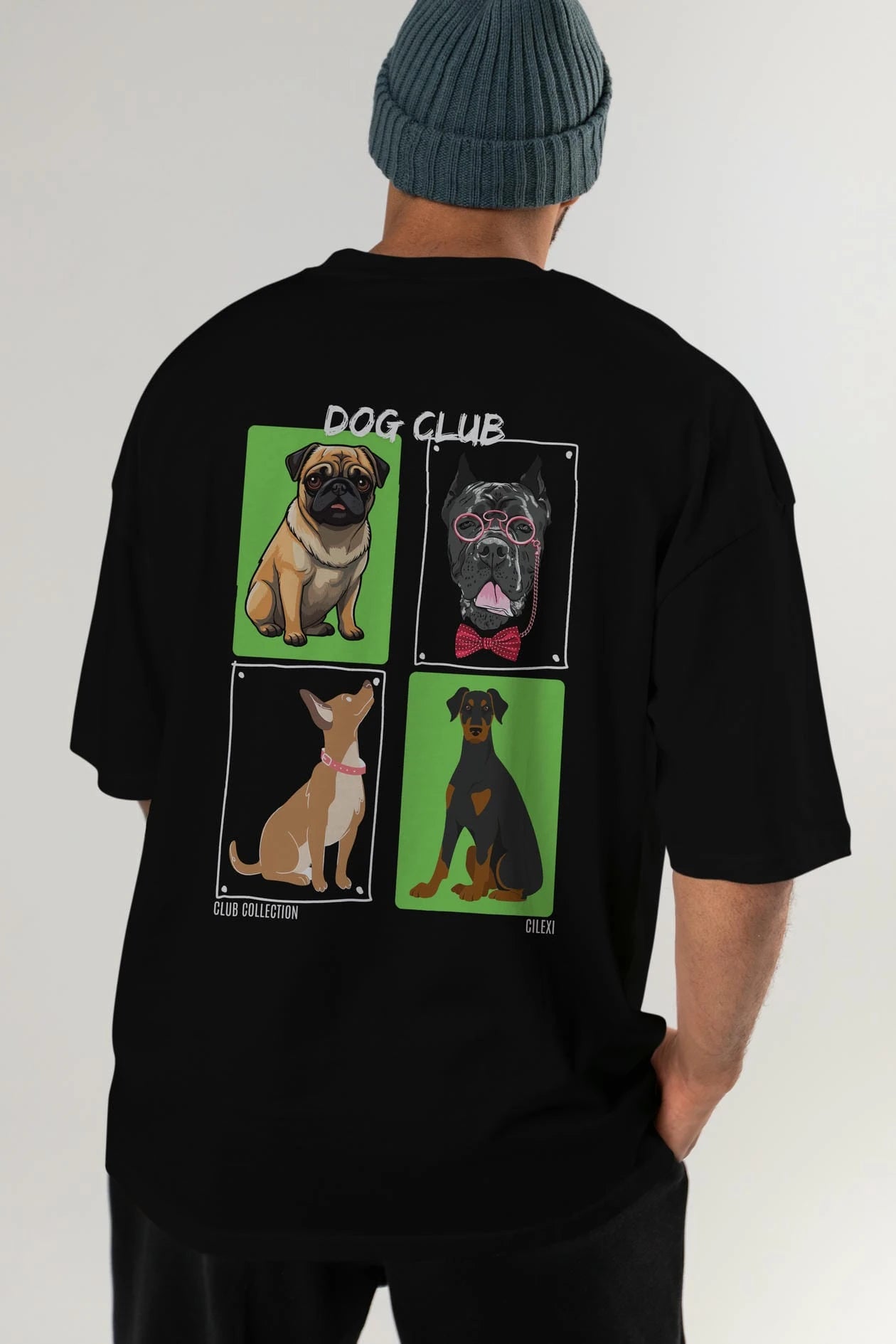 Dog Club Arka Baskılı Oversize t-shirt Erkek Kadın %100 Pamuk Bisiklet Yaka tişort