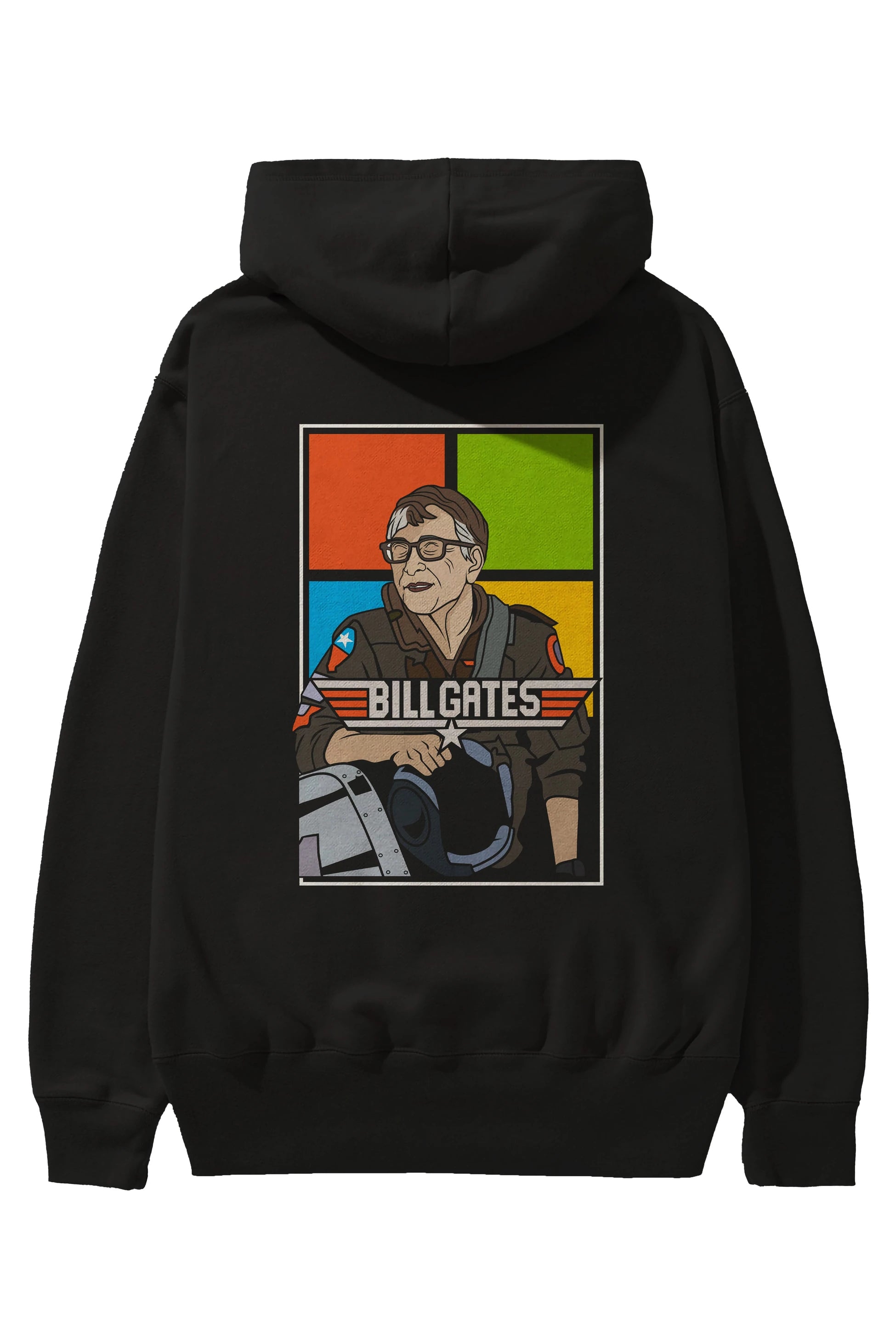 Bill Gates Top Gun Arka Baskılı Hoodie Oversize Kapüşonlu Sweatshirt Erkek Kadın Unisex
