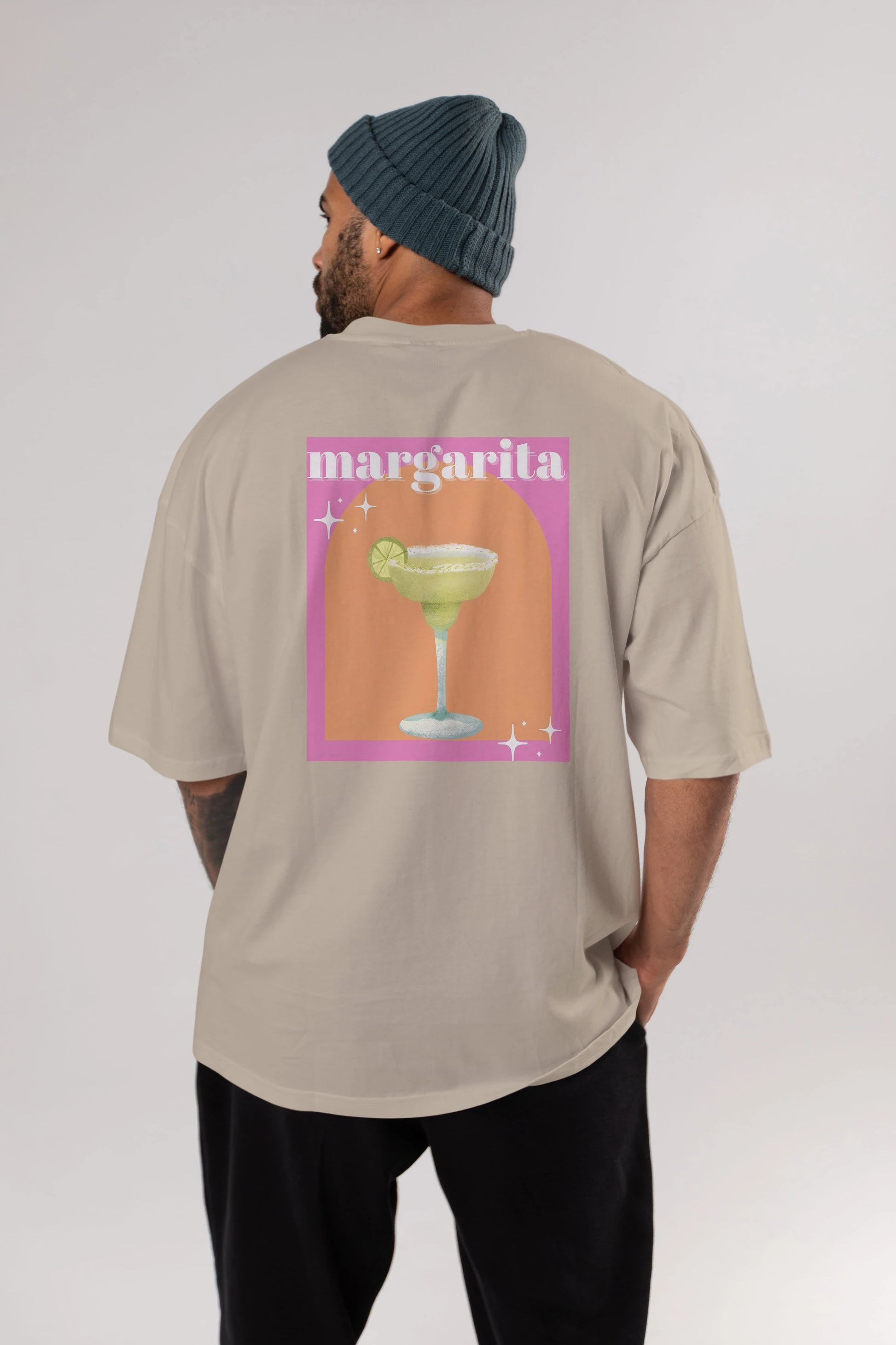 Margarita 7 Arka Baskılı Oversize t-shirt Erkek Kadın Unisex %100 Pamuk Bisiklet Yaka tişort