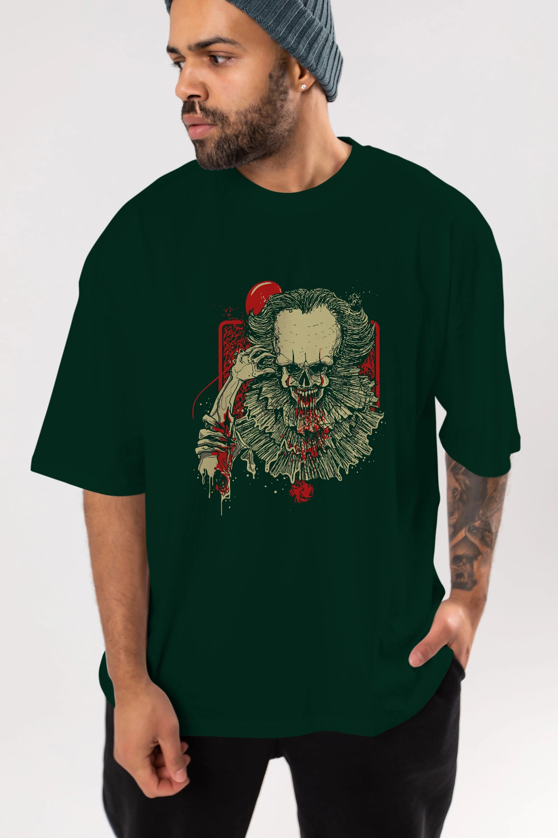 it (2) Ön Baskılı Oversize t-shirt Erkek Kadın Unisex %100 Pamuk Bisiklet Yaka tişort