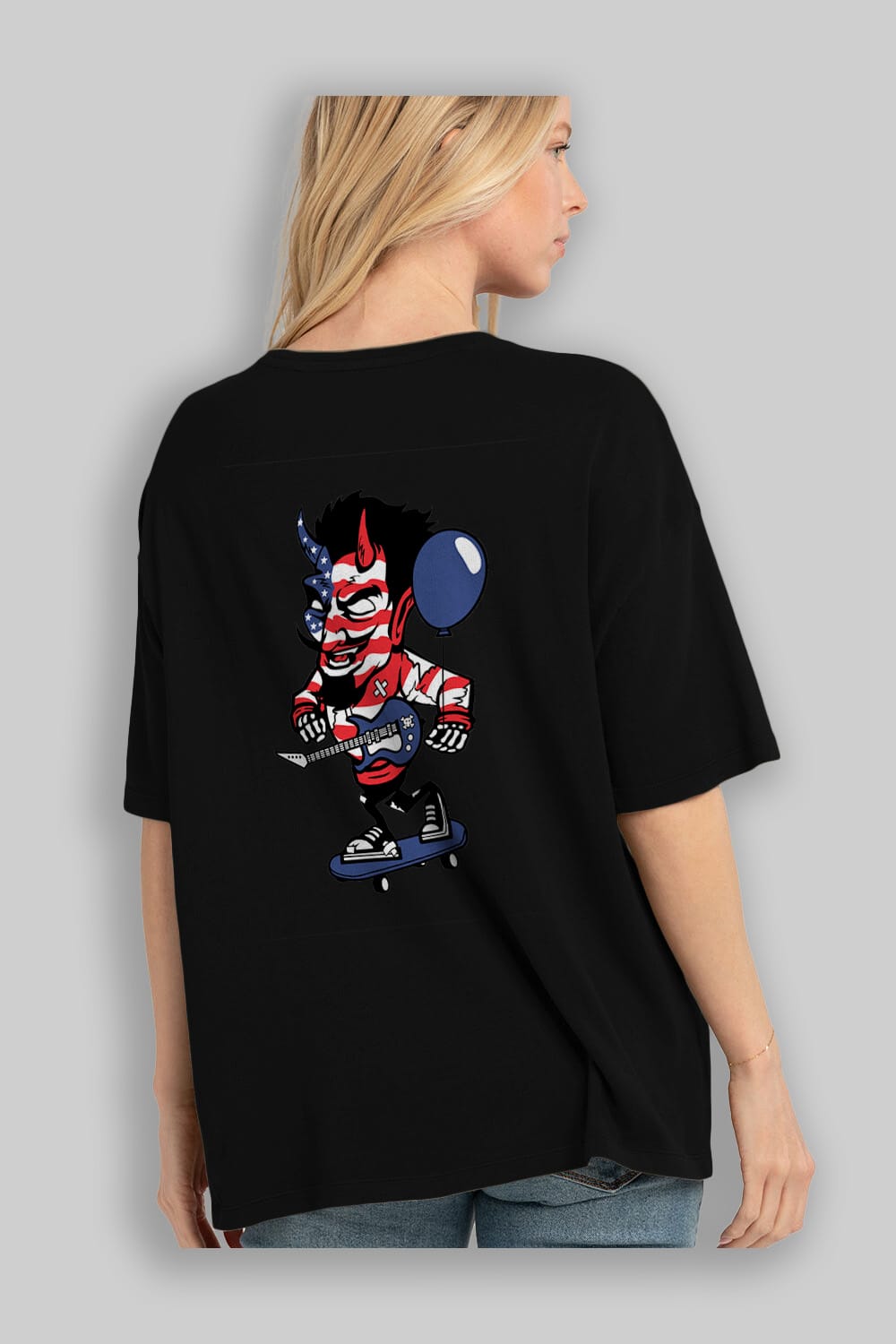 American Devil Skater Arka Baskılı Oversize t-shirt Erkek Kadın Unisex %100 Pamuk tişort