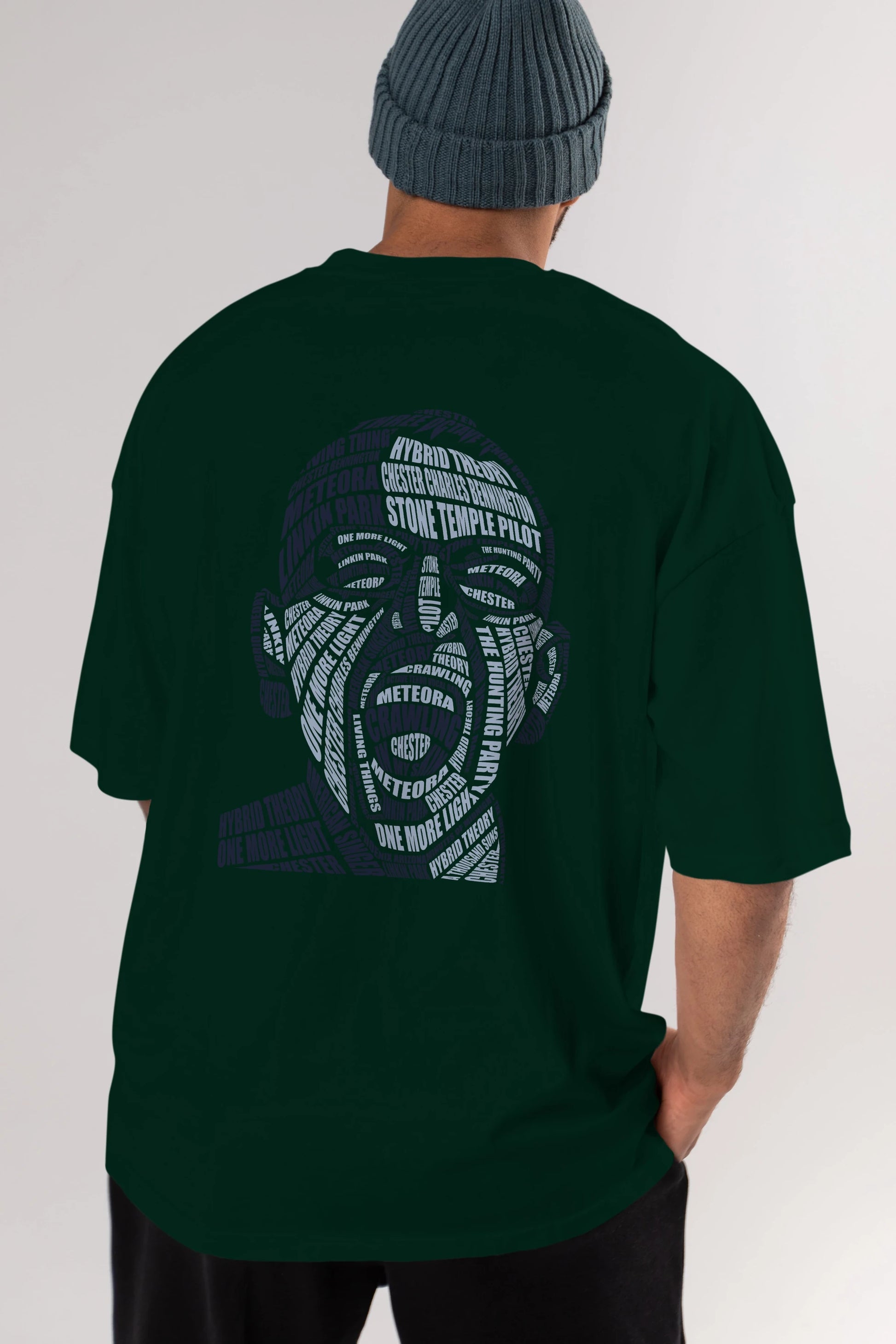 Chester Bennington Calligram Arka Baskılı Oversize t-shirt %100 pamuk Erkek Kadın Unisex