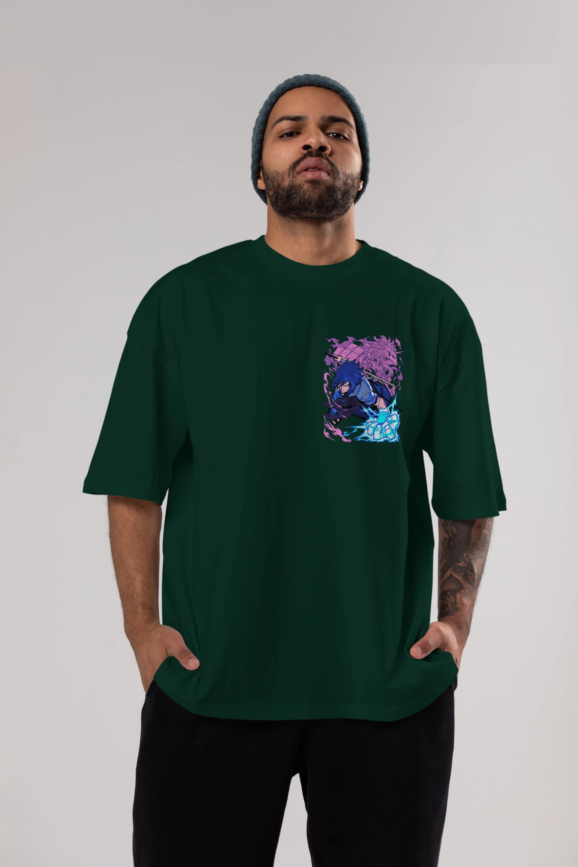 NARUTO SASUKE UCHIHA 2 Ön Sol Baskılı Oversize t-shirt Erkek Kadın Unisex %100 Pamuk Bisiklet Yaka tişort
