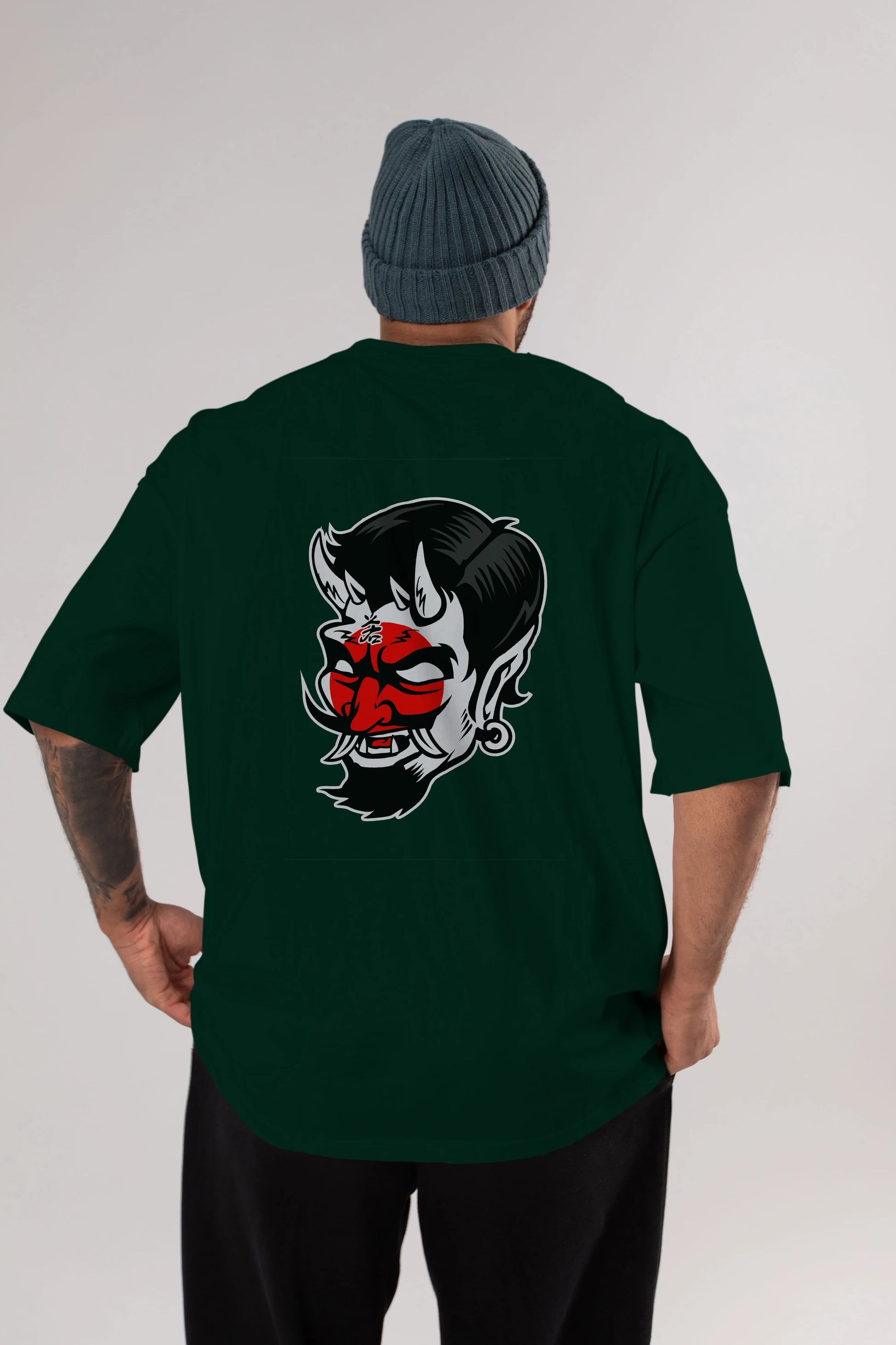Japanese Devil Arka Baskılı Oversize t-shirt Erkek Kadın Unisex %100 Pamuk tişort