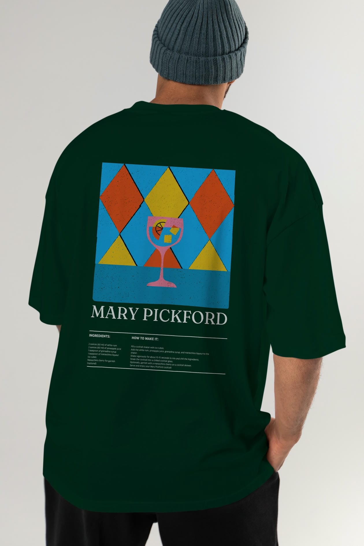 Mary Pickford Kokteyl Serisi Arka Baskılı Oversize t-shirt Erkek Kadın %100 Pamuk Bisiklet Yaka tişort