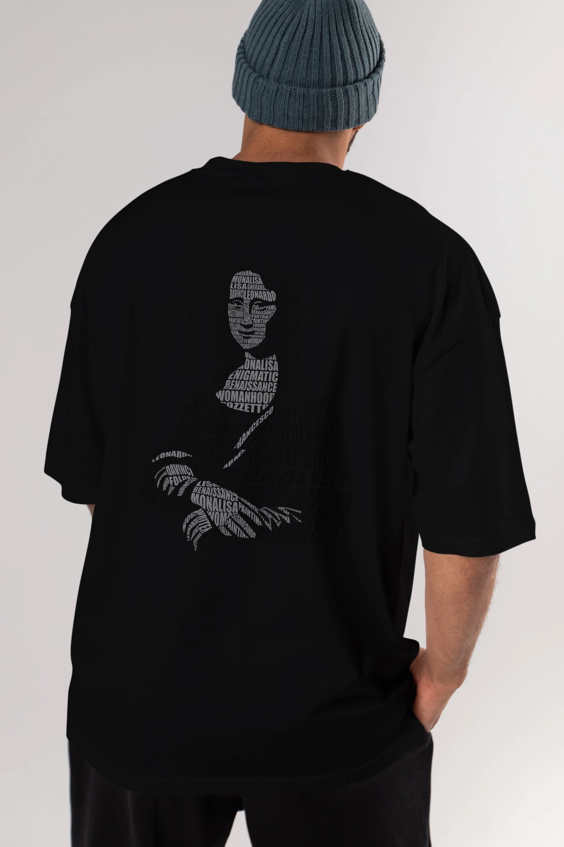 Mona Lisa Calligram Arka Baskılı Oversize t-shirt %100 pamuk Erkek Kadın Unisex