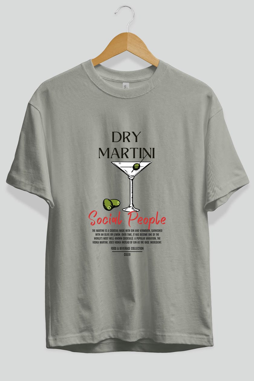 Dry Martını Kokteyl Serisi ön Baskılı Oversize t-shirt Erkek Kadın %100 Pamuk Bisiklet Yaka tişort