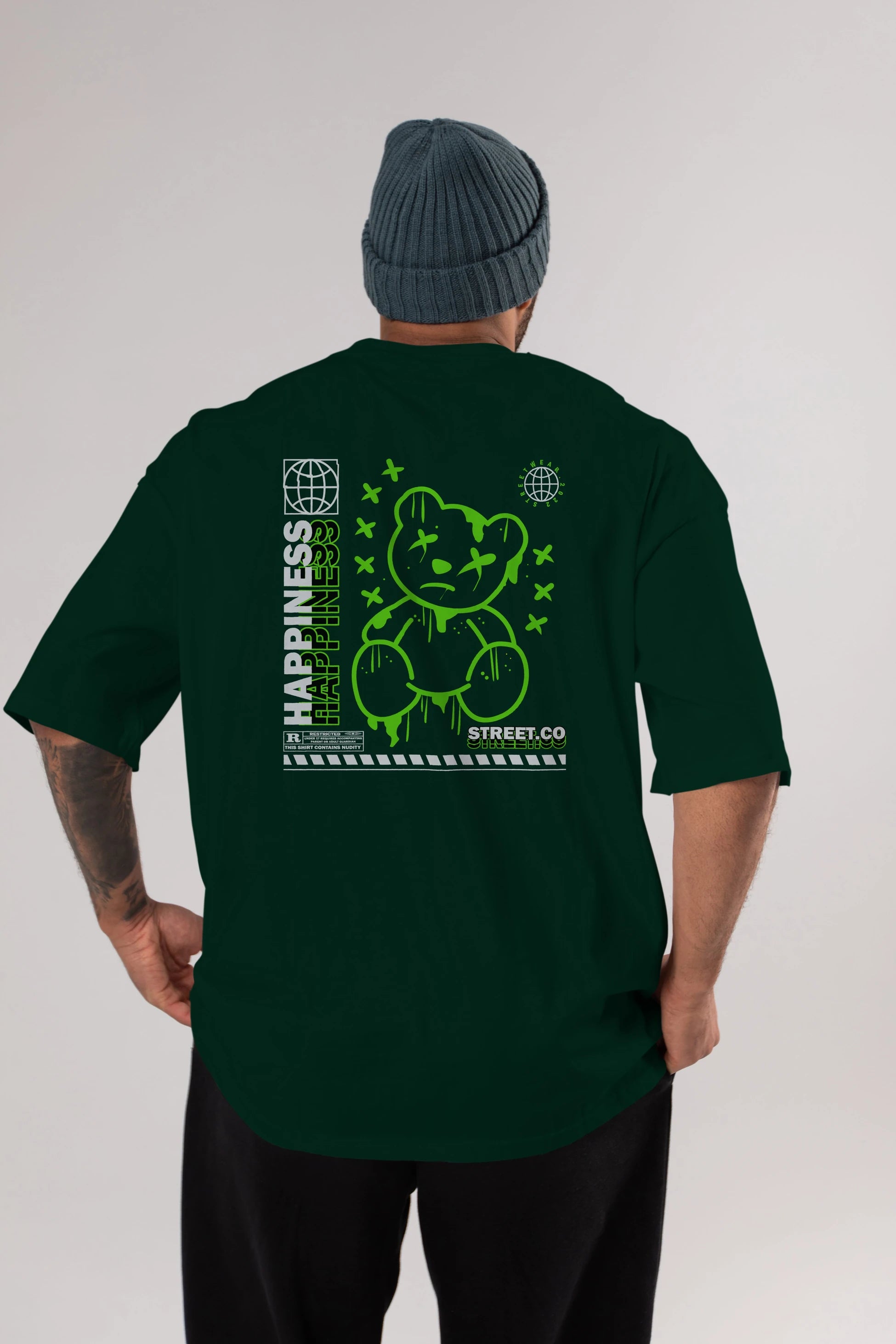 Happiness Bear 3 Arka Baskılı Oversize t-shirt Erkek Kadın Unisex