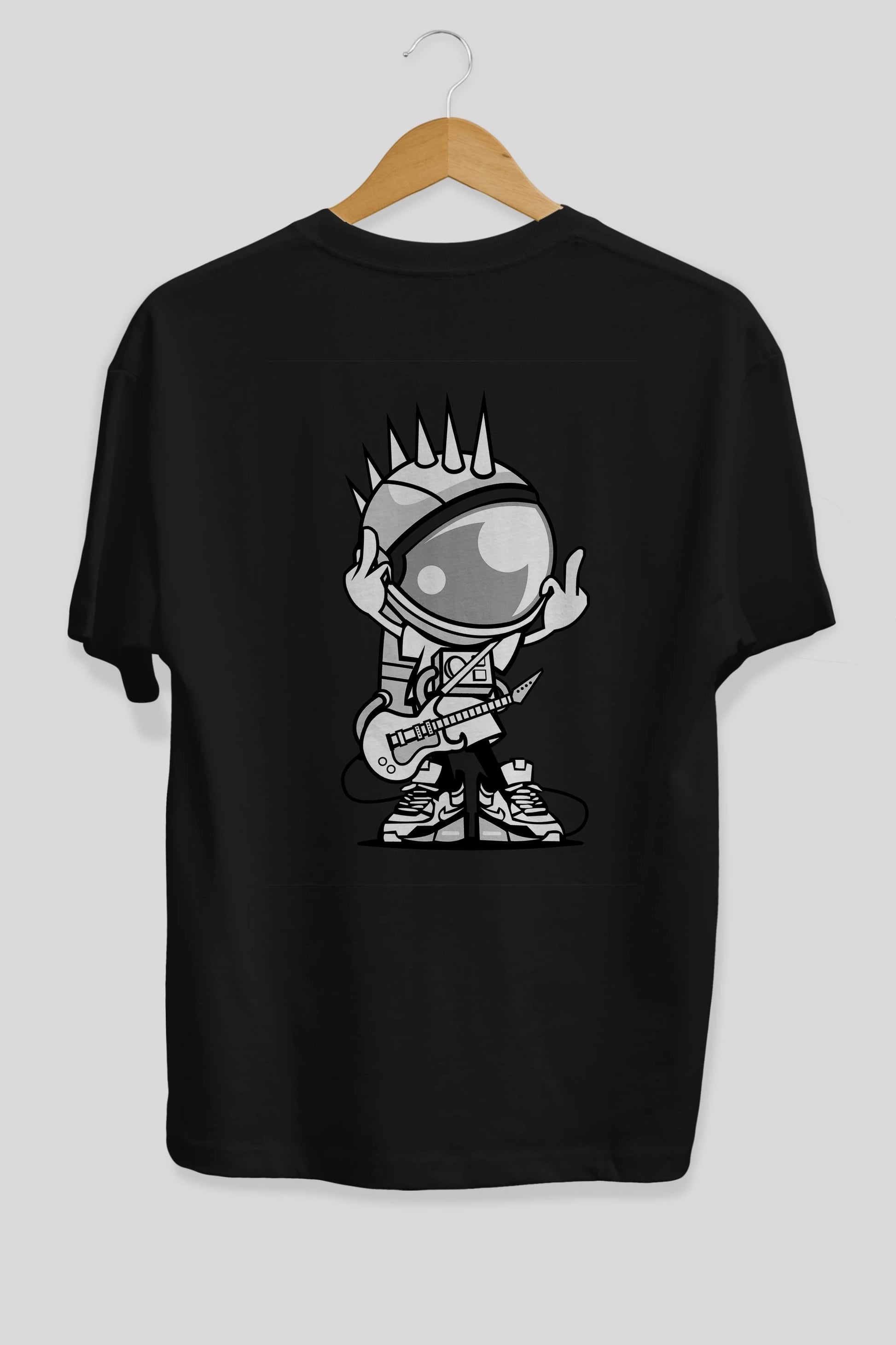 Astronaut Punk Rock Arka Baskılı Oversize t-shirt Erkek Kadın Unisex %100 Pamuk tişort