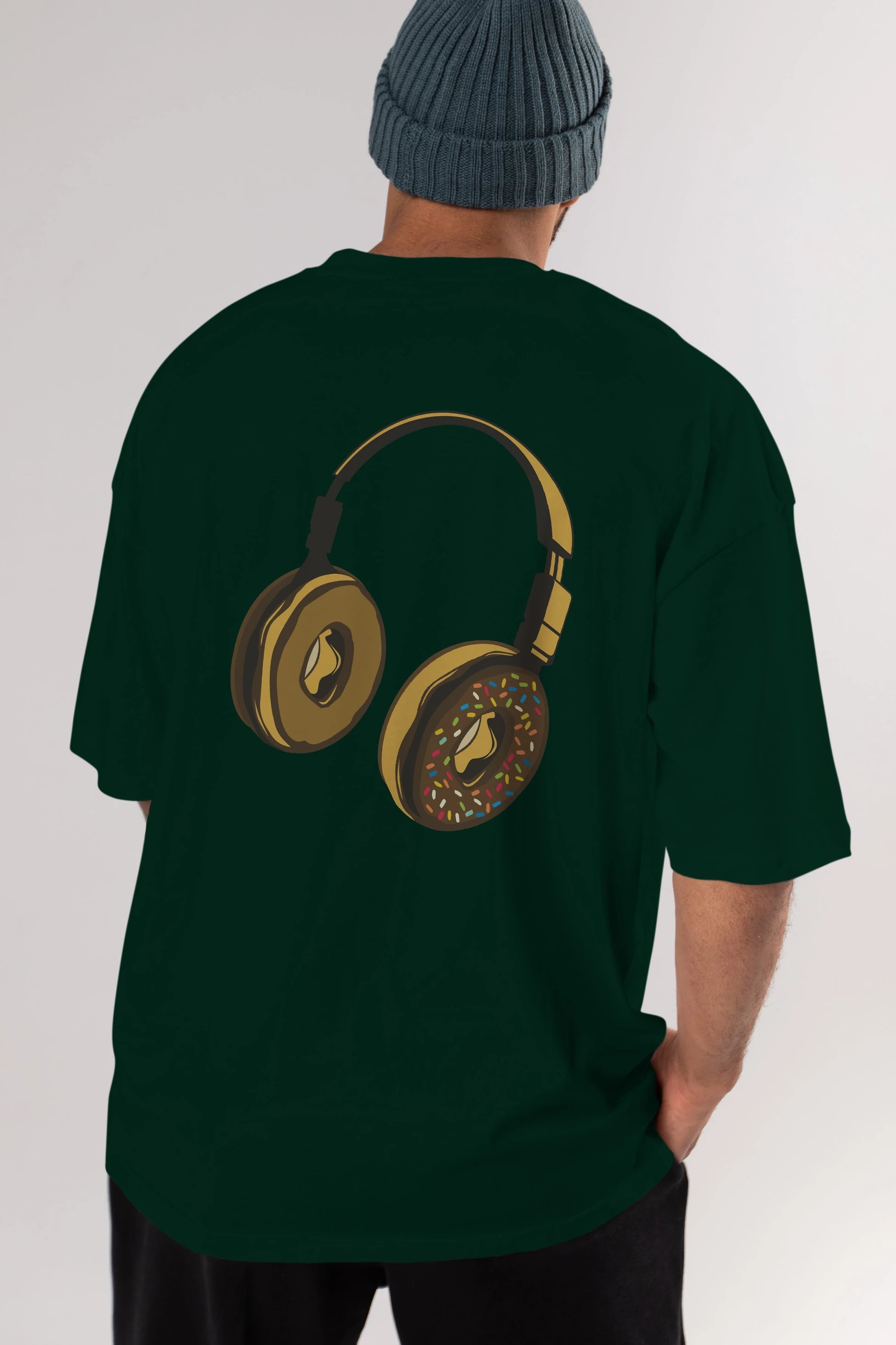 Headphone Donut Arka Baskılı Oversize t-shirt %100 pamuk Erkek Kadın Unisex