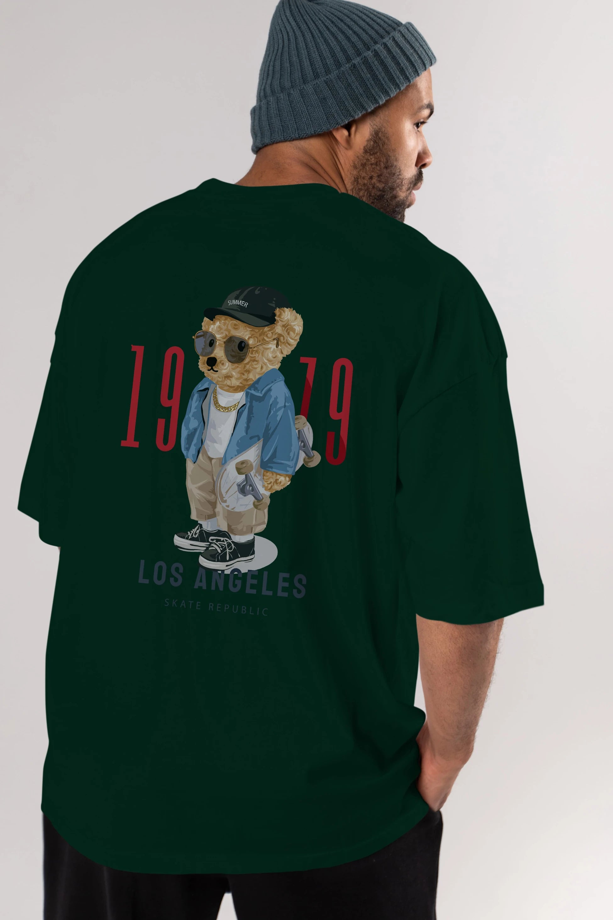 Teddy Bear Los Angeles Arka Baskılı Oversize t-shirt Erkek Kadın Unisex %100 Pamuk