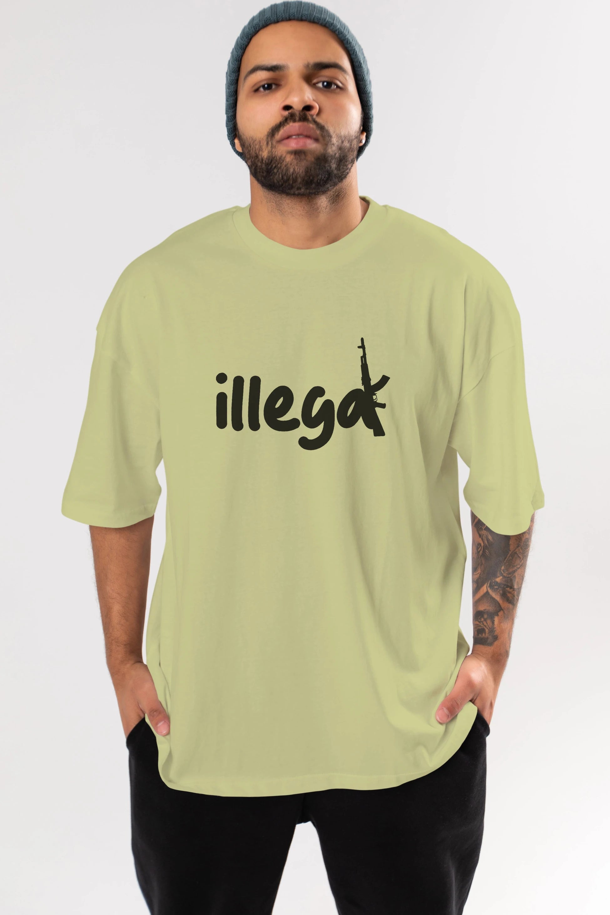 illegal Ön Baskılı Oversize t-shirt %100 pamuk Erkek Kadın Unisex