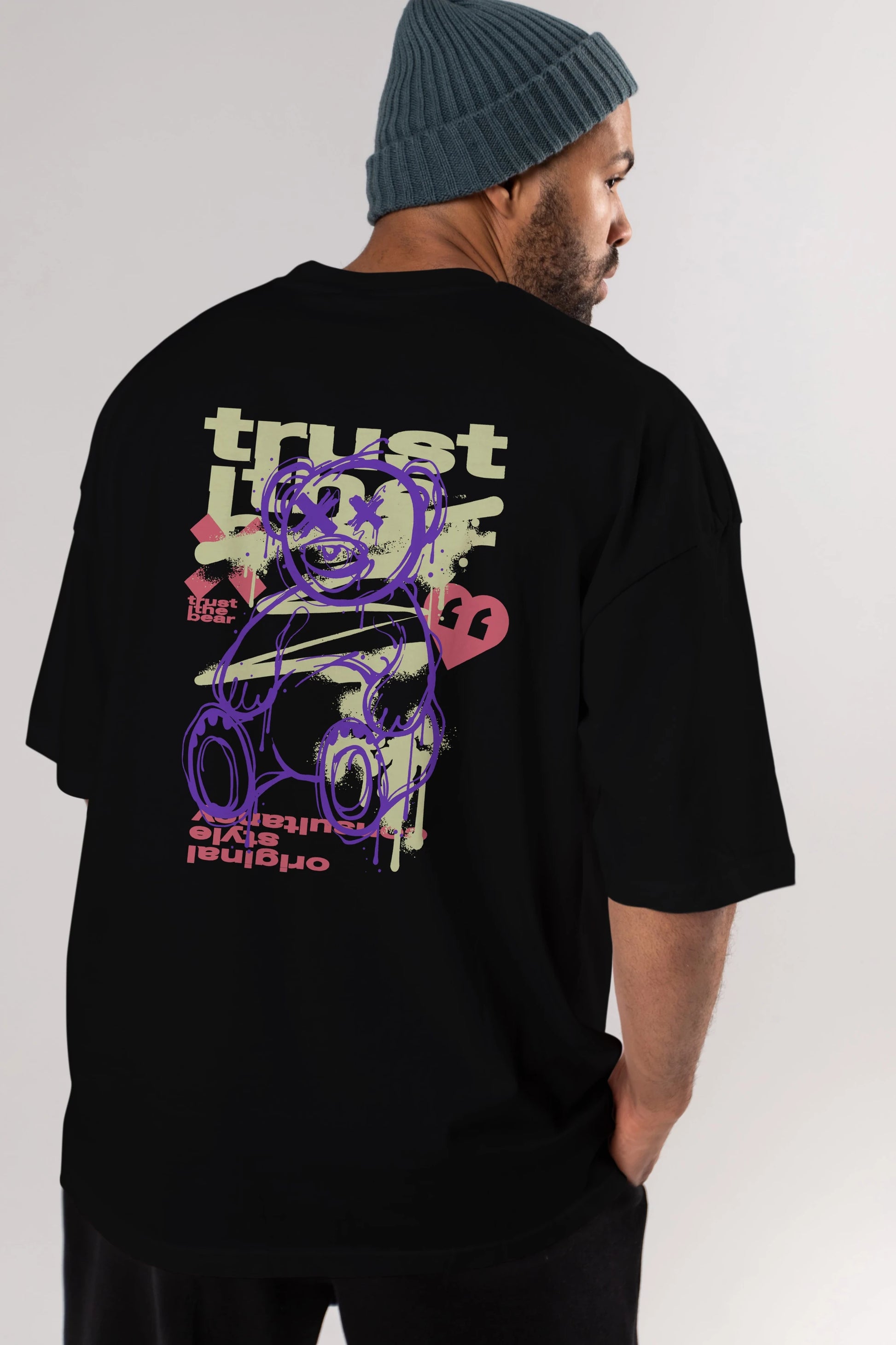 Trust The Bear 3 Arka Baskılı Oversize t-shirt Erkek Kadın Unisex