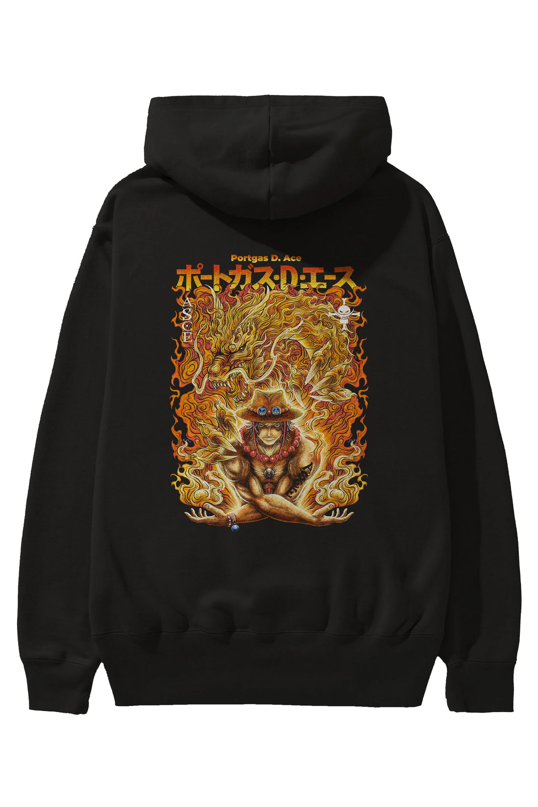 PORTGAS D. ACE Anime Arka Baskılı Hoodie Oversize Kapüşonlu Sweatshirt Erkek Kadın Unisex