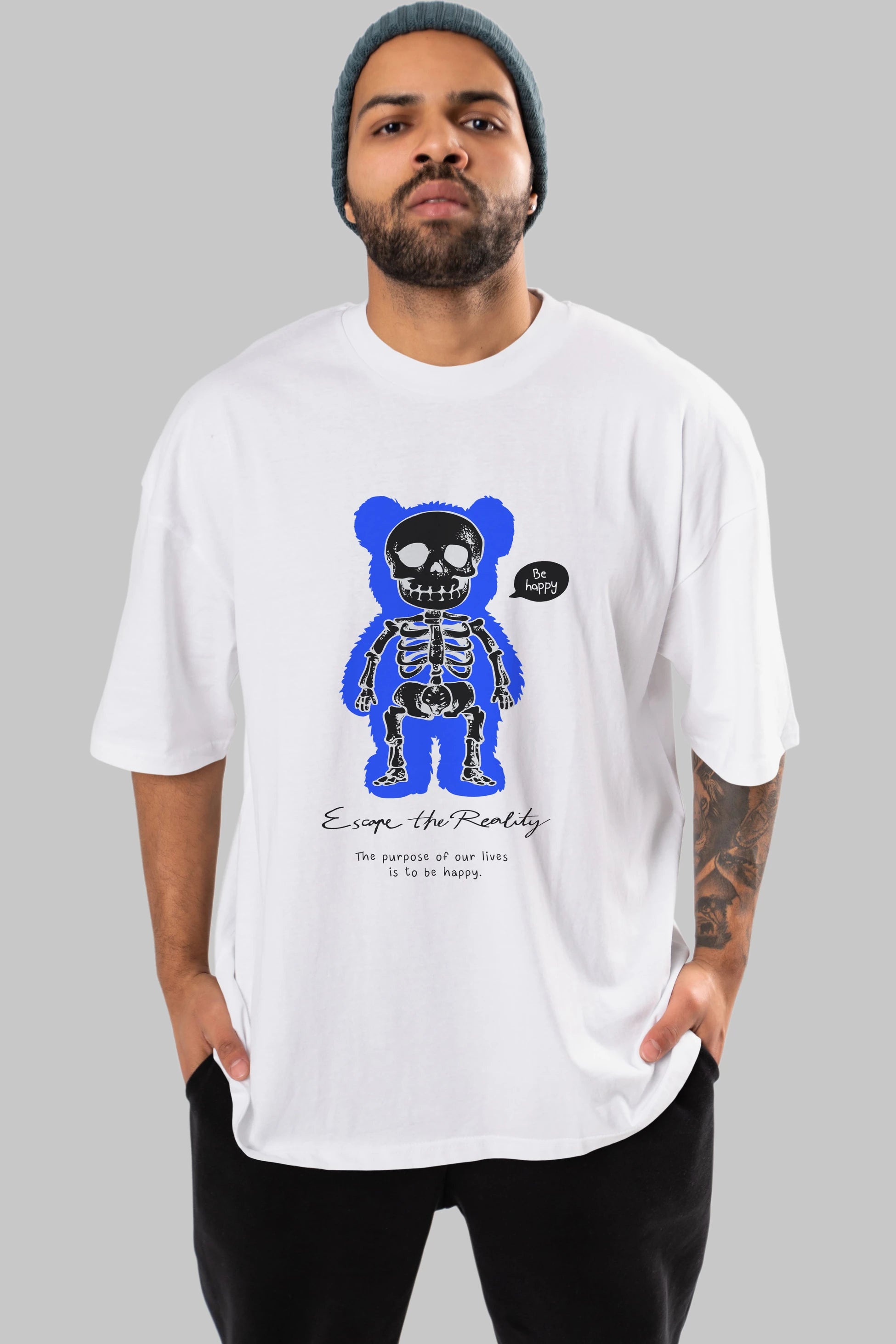 Be Happy Bear Ön Baskılı Oversize t-shirt Erkek Kadın Unisex