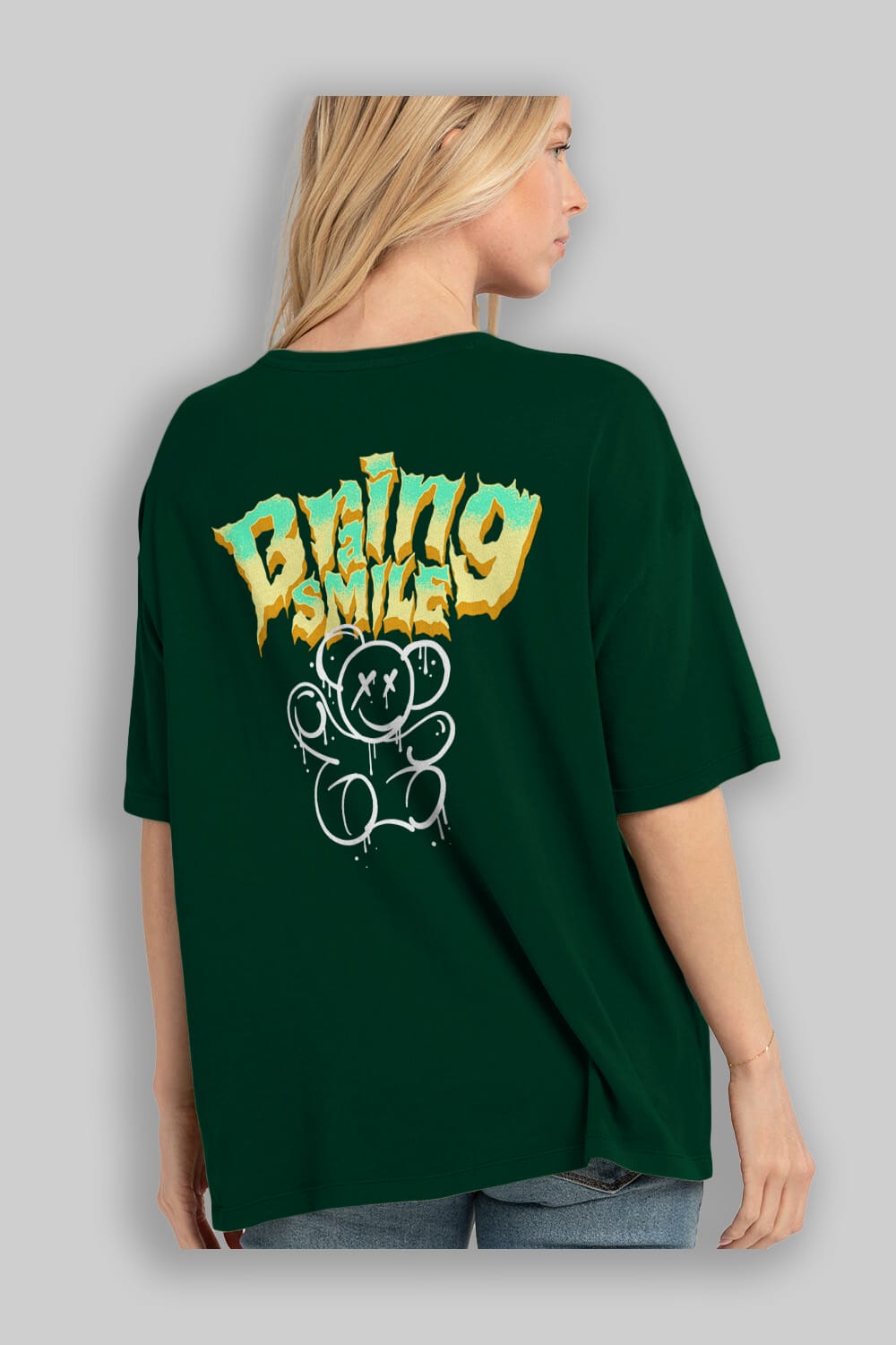 Teddy Bear Braing Smile Arka Baskılı Oversize t-shirt Erkek Kadın Unisex