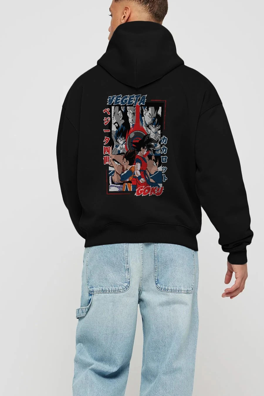 VEGETA VS GOKU Anime Arka Baskılı Hoodie Oversize Kapüşonlu Sweatshirt Erkek Kadın Unisex