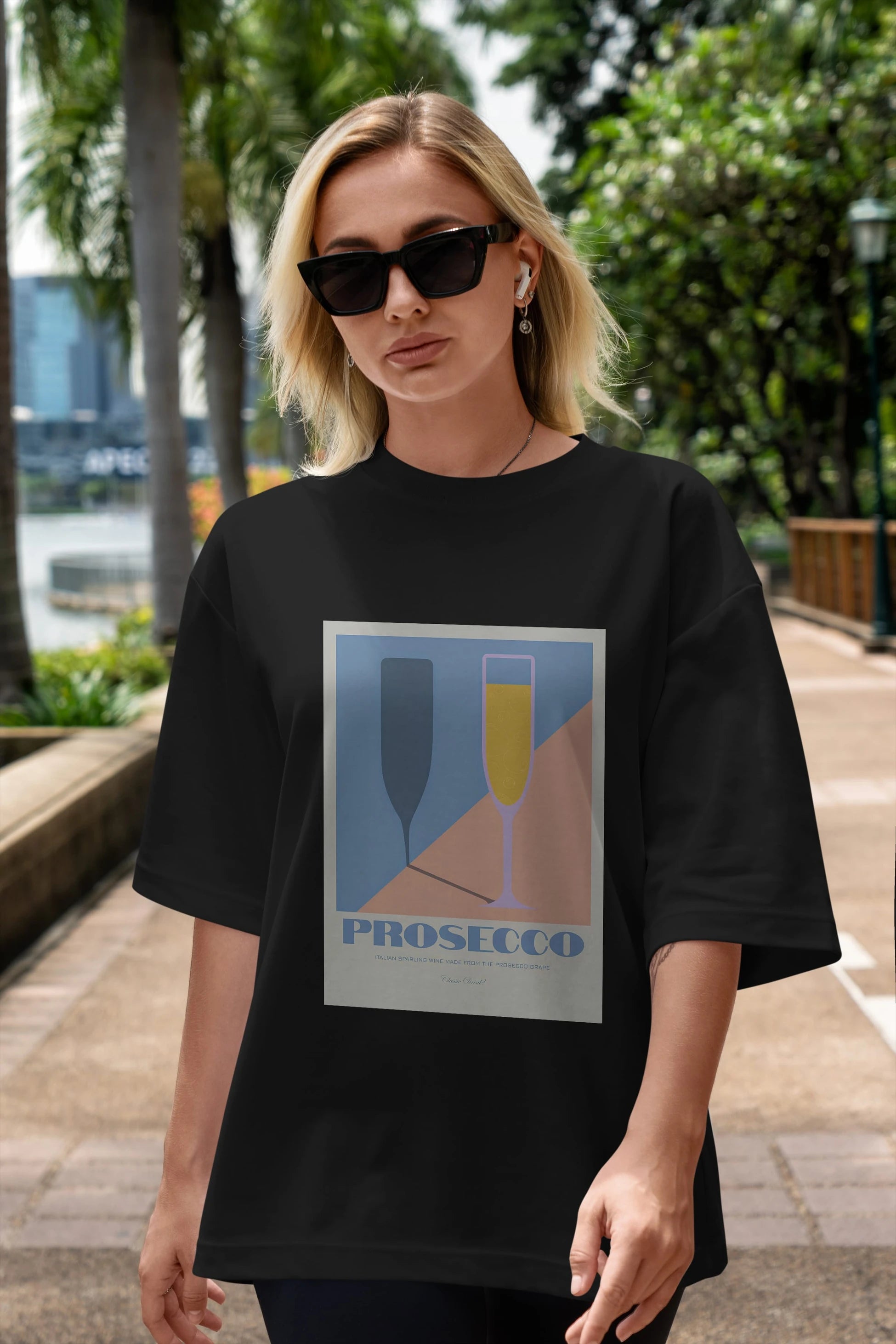 Prosecco Ön Baskılı Oversize t-shirt Erkek Kadın Unisex %100 Pamuk Bisiklet Yaka tişort