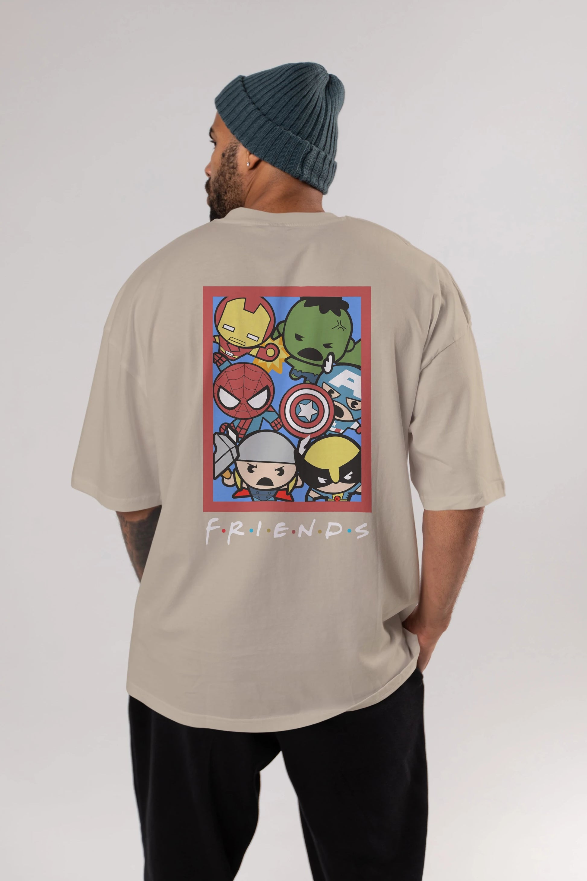 Friends Avenger Arka Baskılı Oversize t-shirt Erkek Kadın Unisex %100 Pamuk Bisiklet Yaka tişort