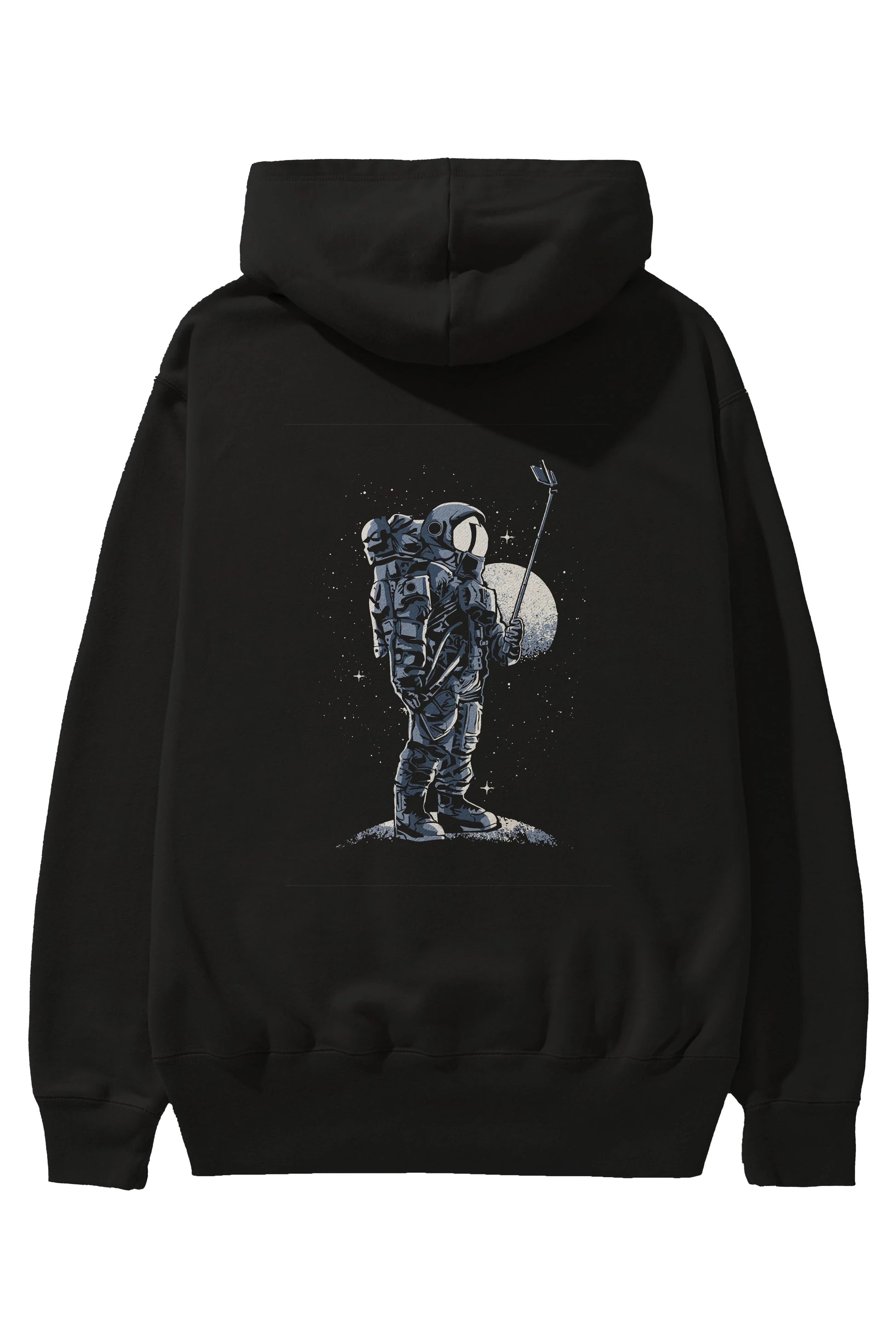 Selfie Astronaut Arka Baskılı Hoodie Oversize Kapüşonlu Sweatshirt Erkek Kadın Unisex