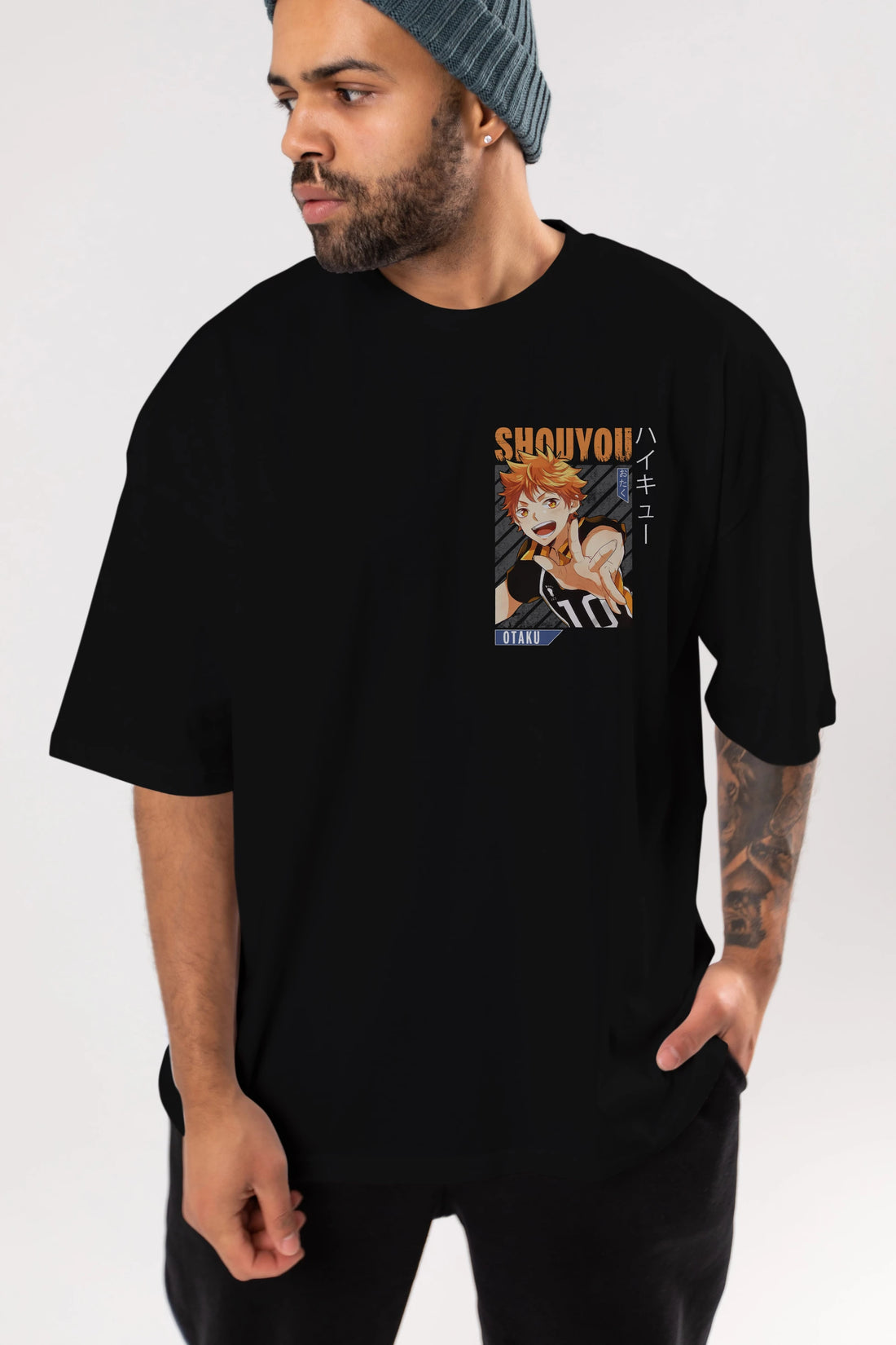 Shouyou Hinata 9 Ön Sol Baskılı Oversize t-shirt Erkek Kadın Unisex %100 Pamuk Bisiklet Yaka tişort