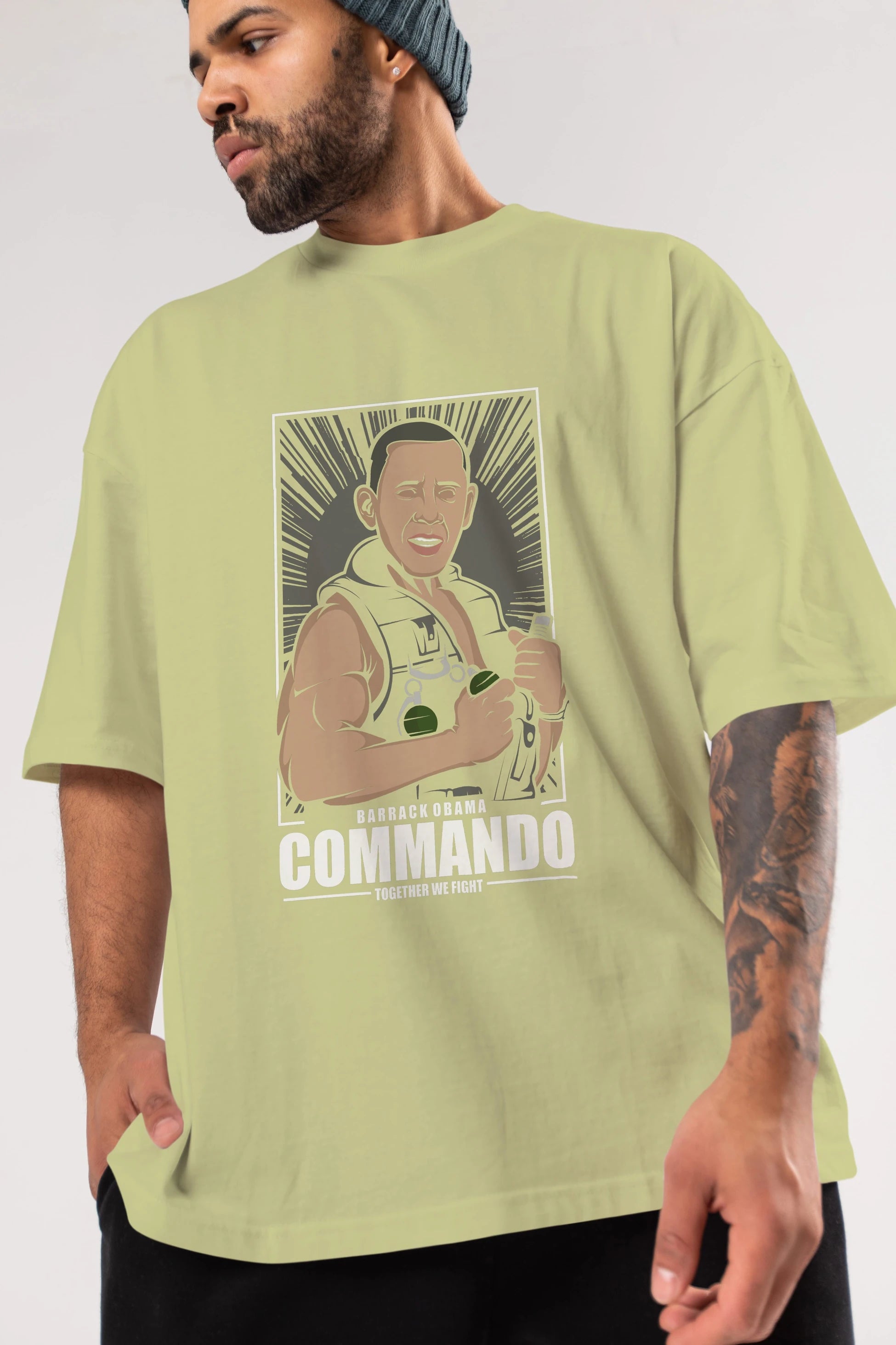 Obama Commando Ön Baskılı Oversize t-shirt Erkek Kadın Unisex %100 Pamuk tişort