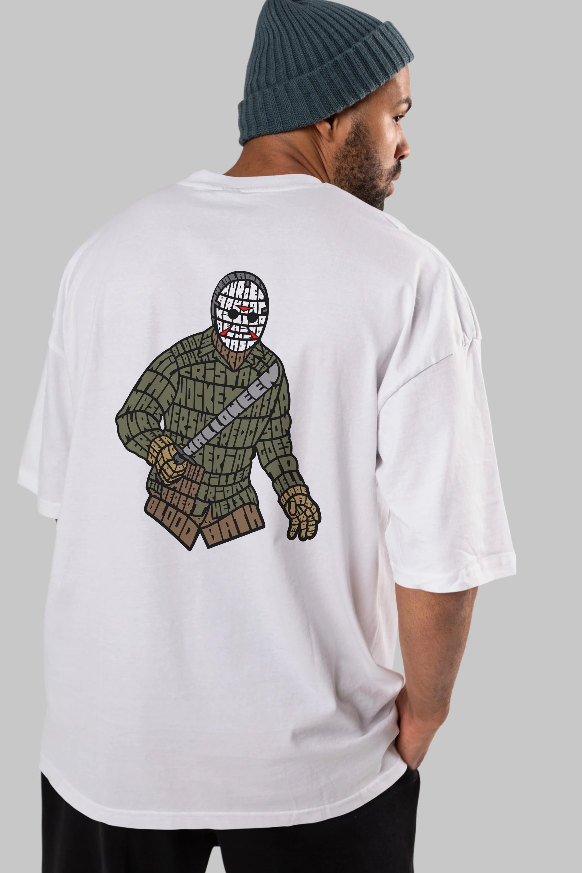 Jason Arka Baskılı Oversize t-shirt %100 pamuk Erkek Kadın Unisex