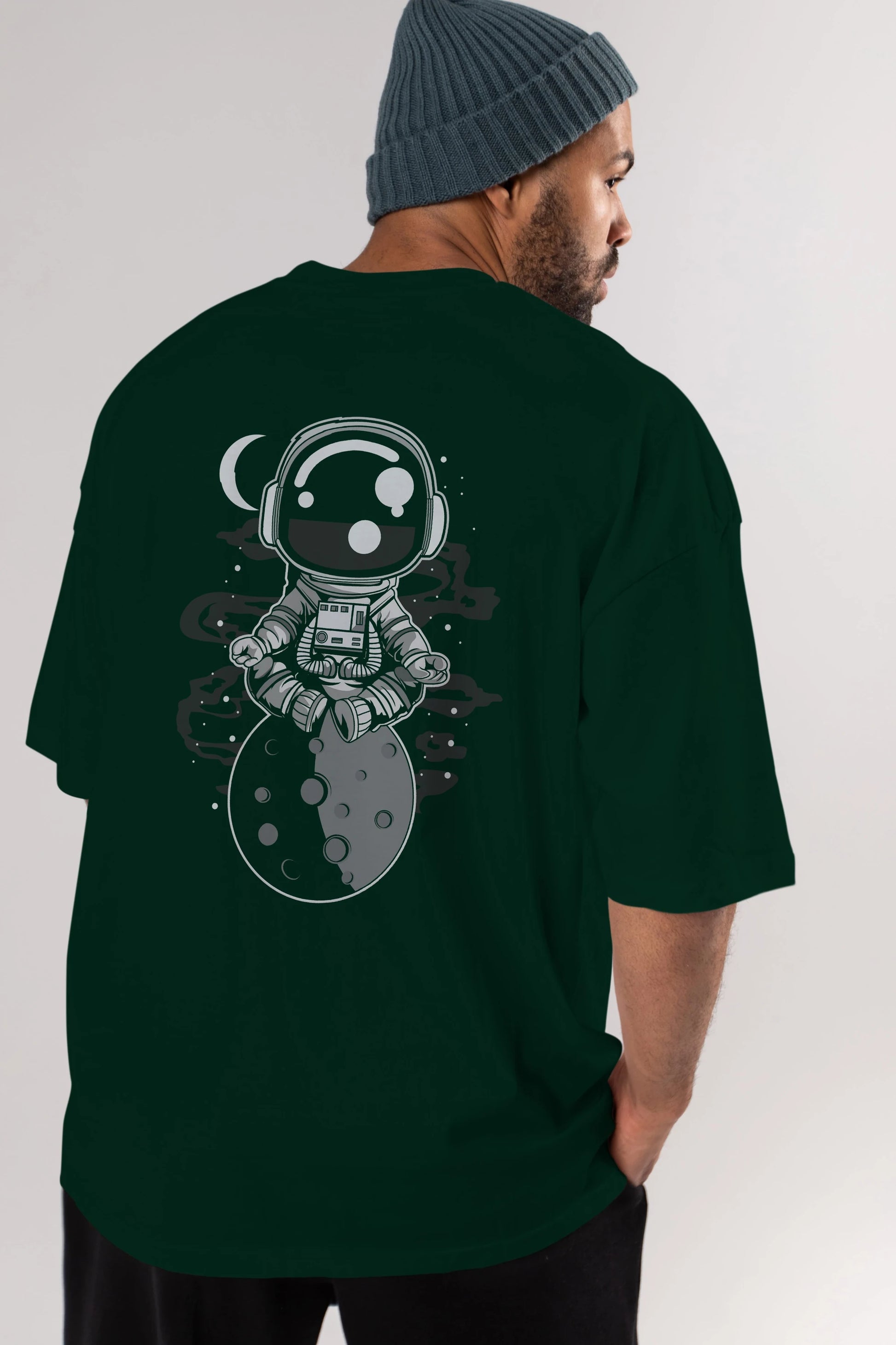 Astronaut Yoga Arka Baskılı Oversize t-shirt Erkek Kadın Unisex
