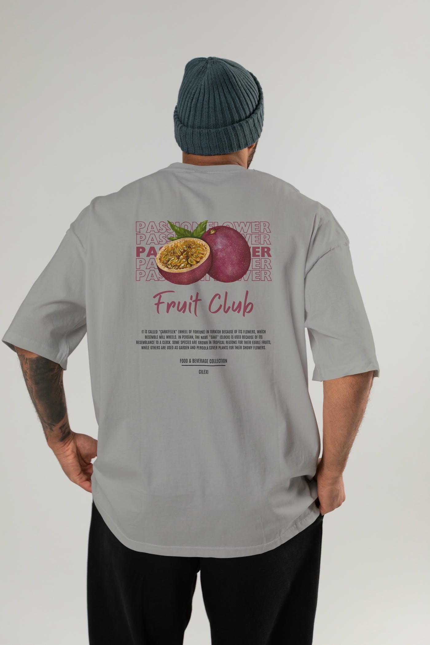 Passionflower Arka Baskılı Oversize t-shirt Erkek Kadın Pamuk Bisiklet Yaka tişort