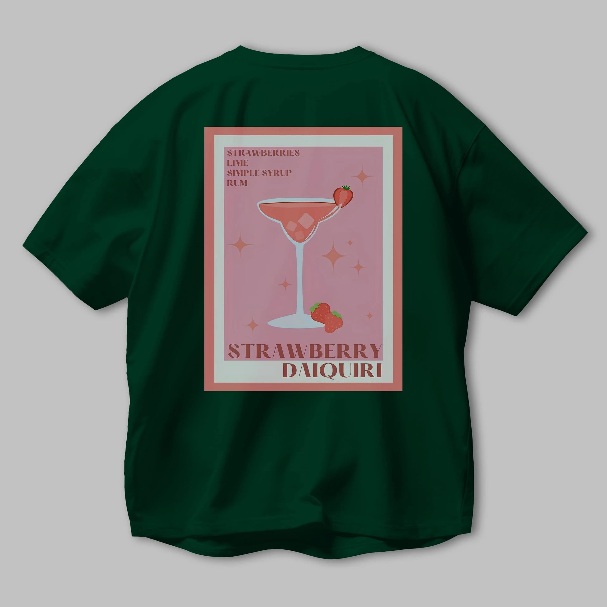 Strawberry Daiquiri Arka Baskılı Oversize t-shirt Erkek Kadın Unisex %100 Pamuk Bisiklet Yaka tişort