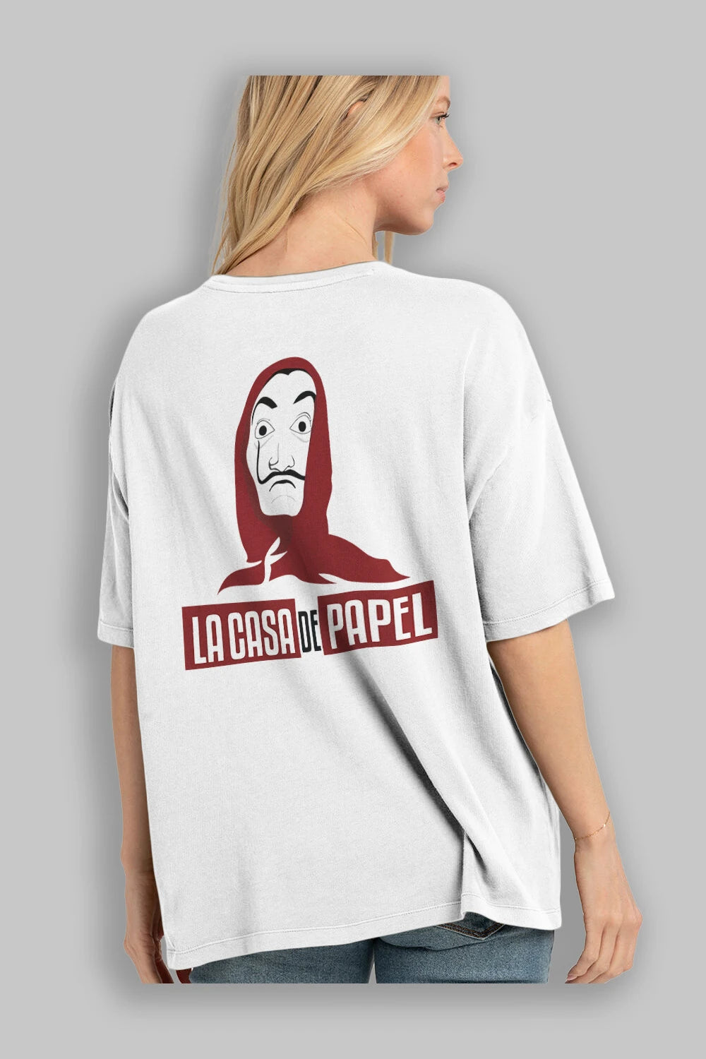 La Casa De Papel (1) Arka Baskılı Oversize t-shirt Erkek Kadın Unisex %100 Pamuk Bisiklet Yaka tişort