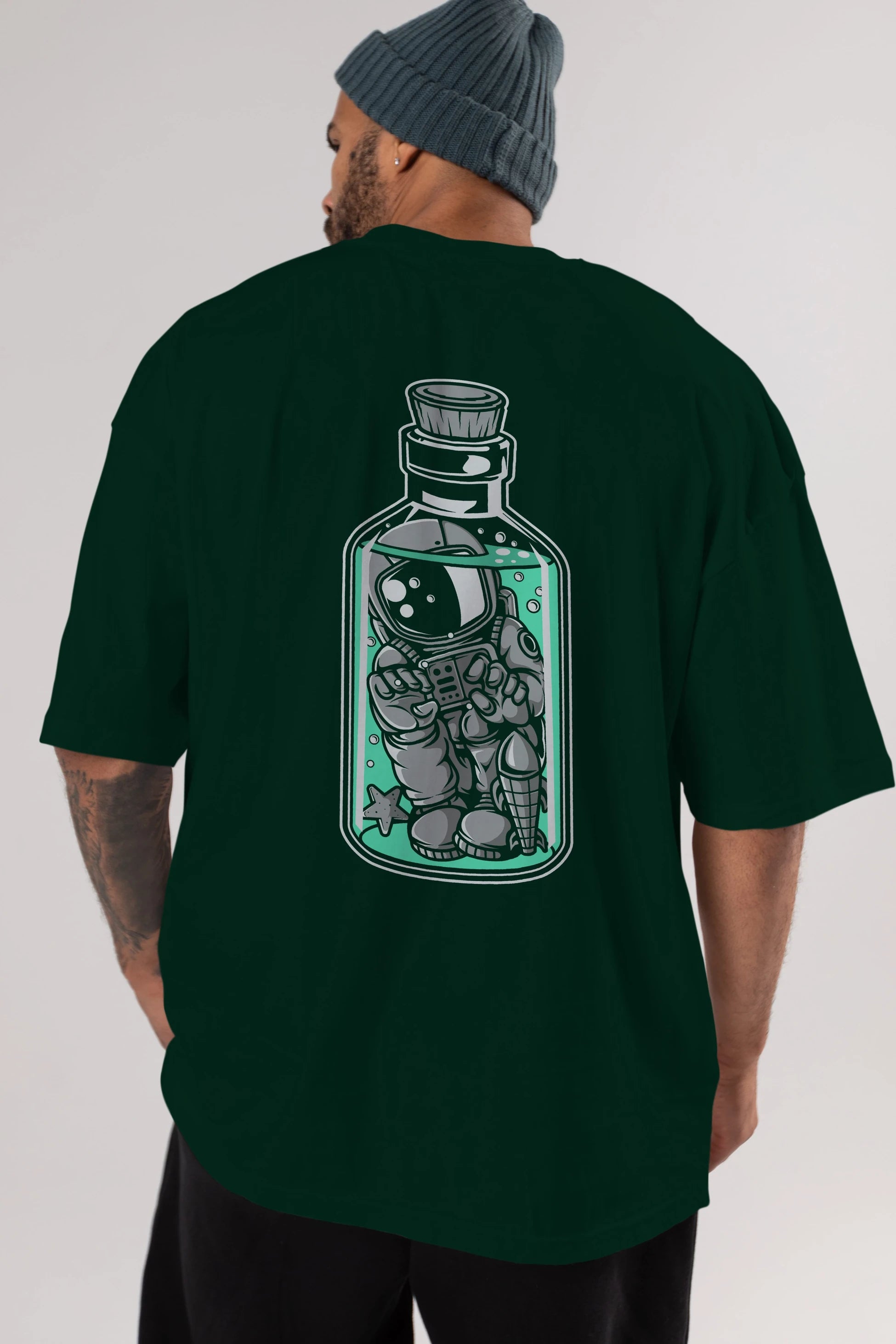 Astronaut in The Bottle Arka Baskılı Oversize t-shirt Erkek Kadın Unisex